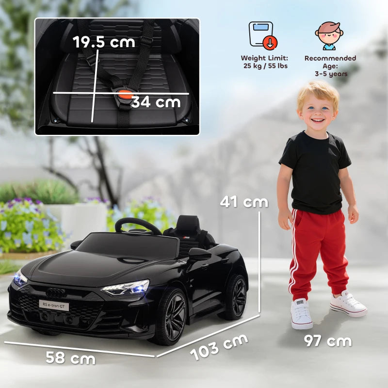 Audi Licensed 12V Kids Electric Ride-On, with Remote Control, Suspension System, Lights, Music, Motor - Black