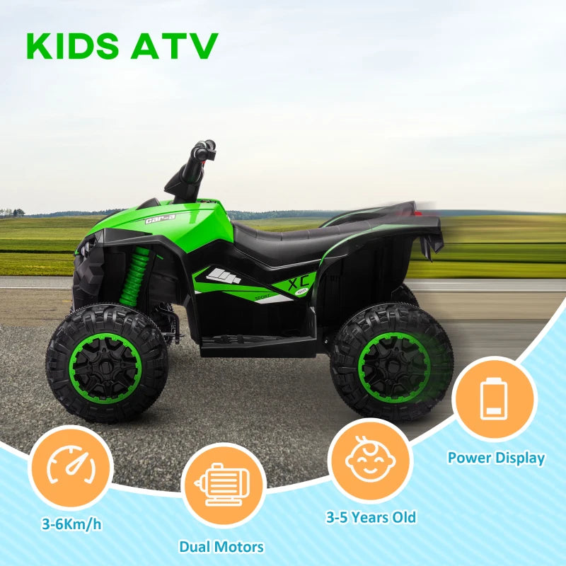 12V Ride-On Quad Bike, with Music, Horn, LED Lights, for Ages 3-5 Years, Green