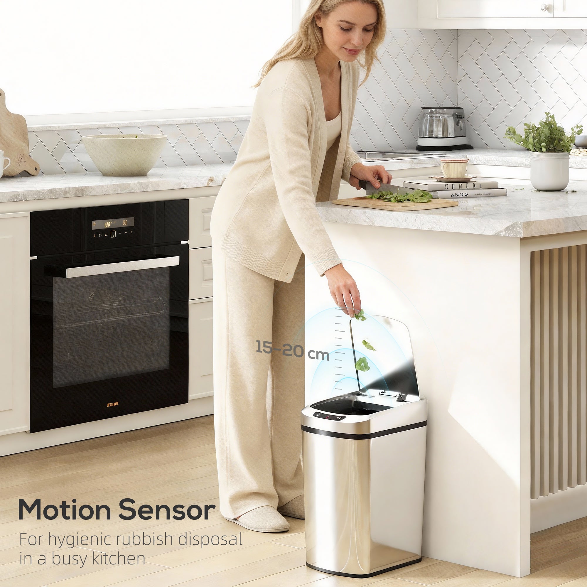 HOMCOM 12L Sensor Bin, Automatic Touchless Motion Sensor Kitchen Bin, Silver