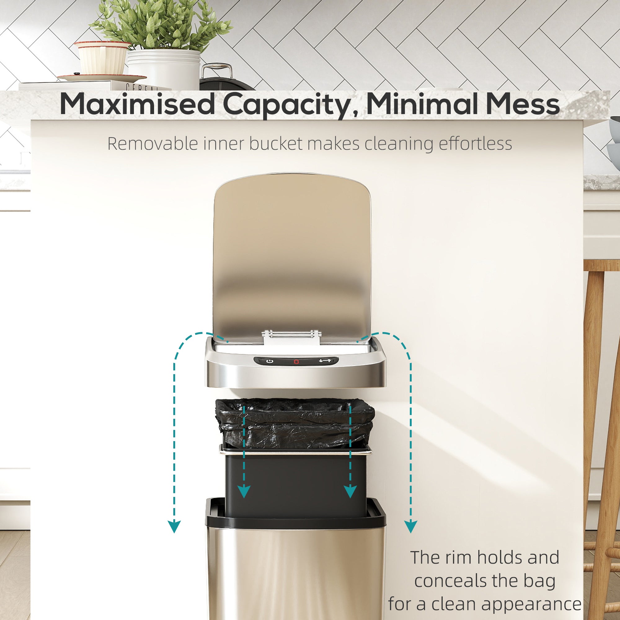 HOMCOM 12L Sensor Bin, Automatic Touchless Motion Sensor Kitchen Bin, Silver