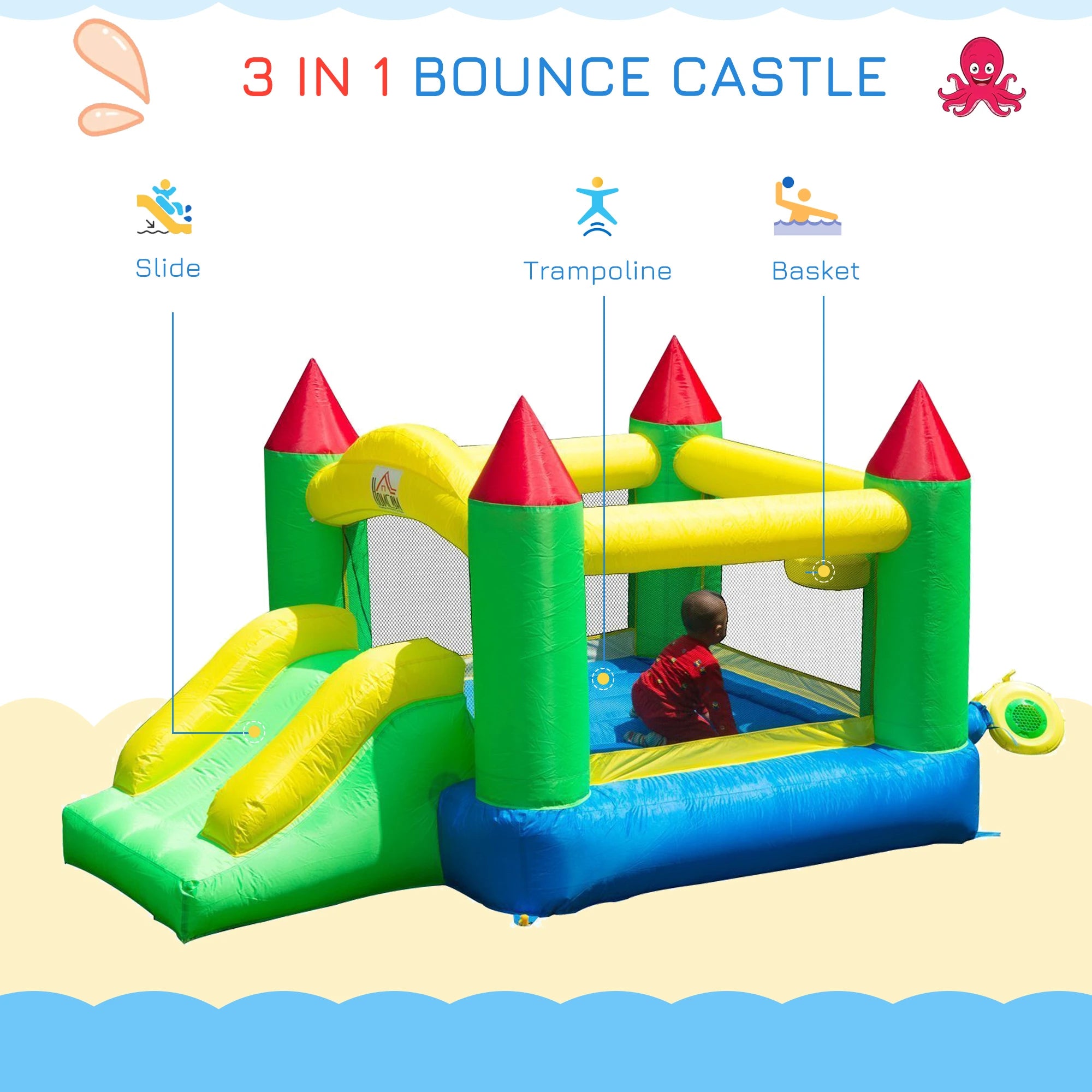 Nylon Inflatable Bouncy Castle Multi-Colour With Blower