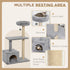 96cm Cat Tree for Indoor Cats Condo Sisal Scratching Post Cat Tower Kitten Play House Dangling Ball Activity Centre Furniture Grey