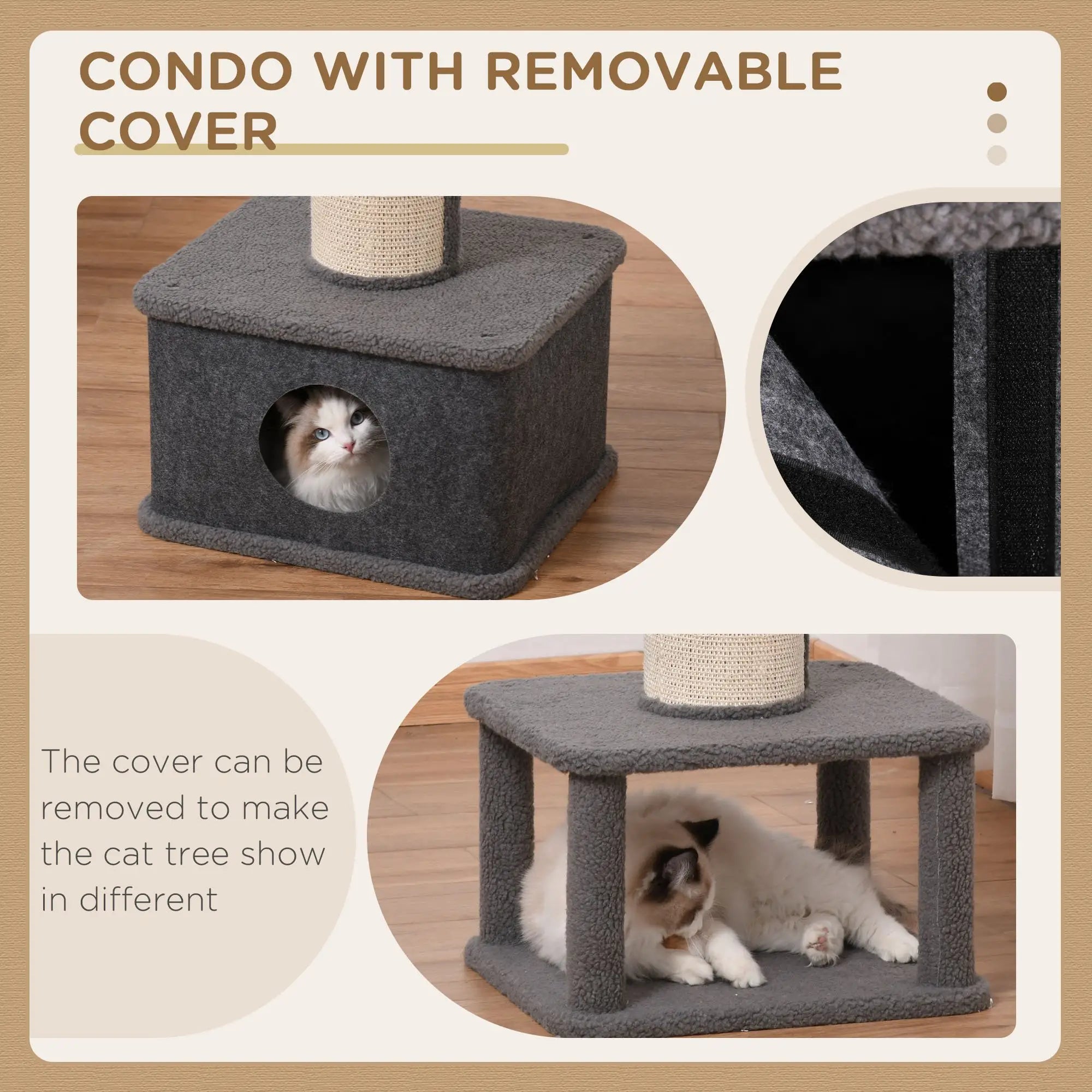 96cm Cat Tree for Indoor Cats Kitten Tower Multi level Activity Center Pet Furniture with Sisal Scratching Post Condo Removable Cover Grey