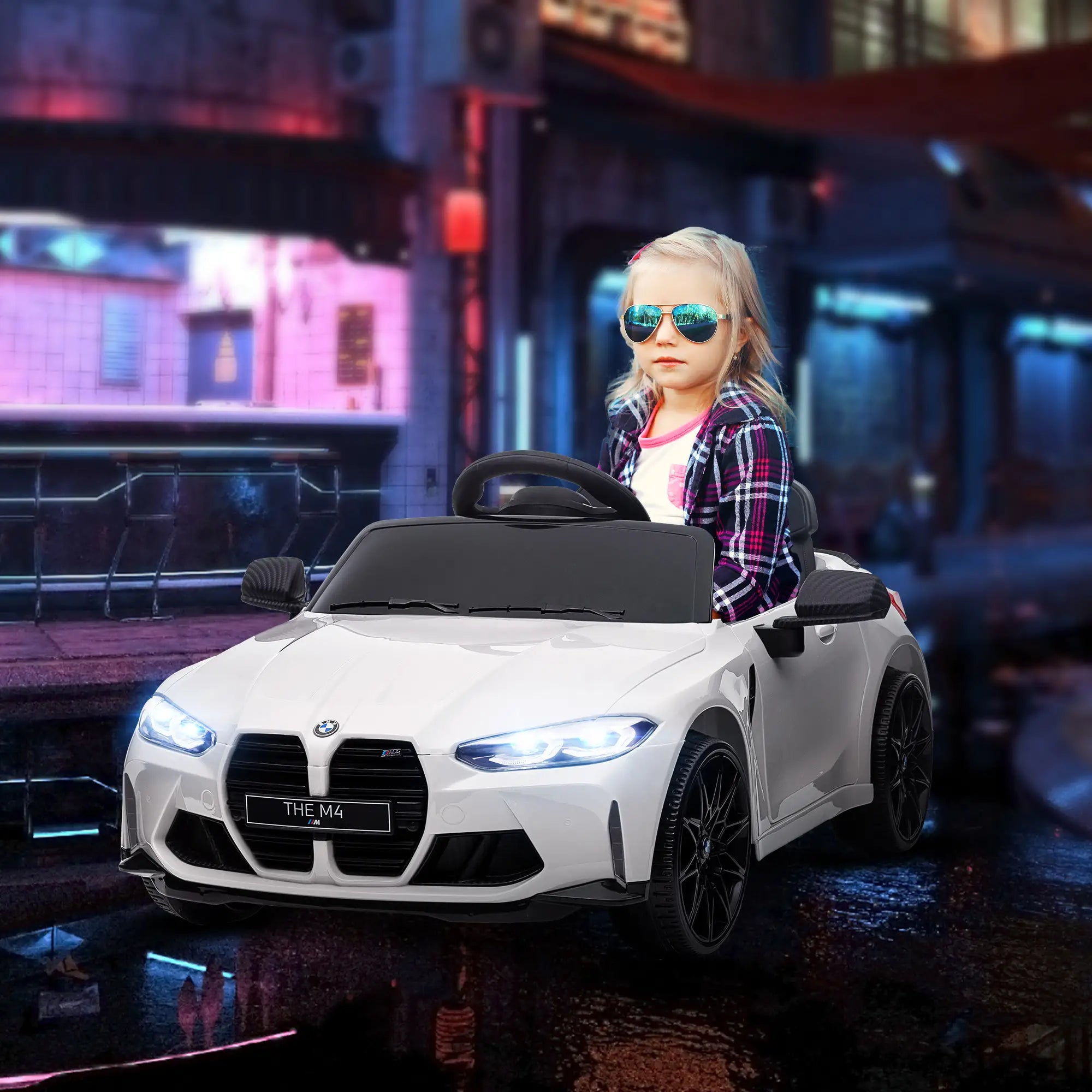 12V BMW Licensed Kids Car, with Easy Transport, Remote Control, Suspension, Music, Horn, LED Lights, White