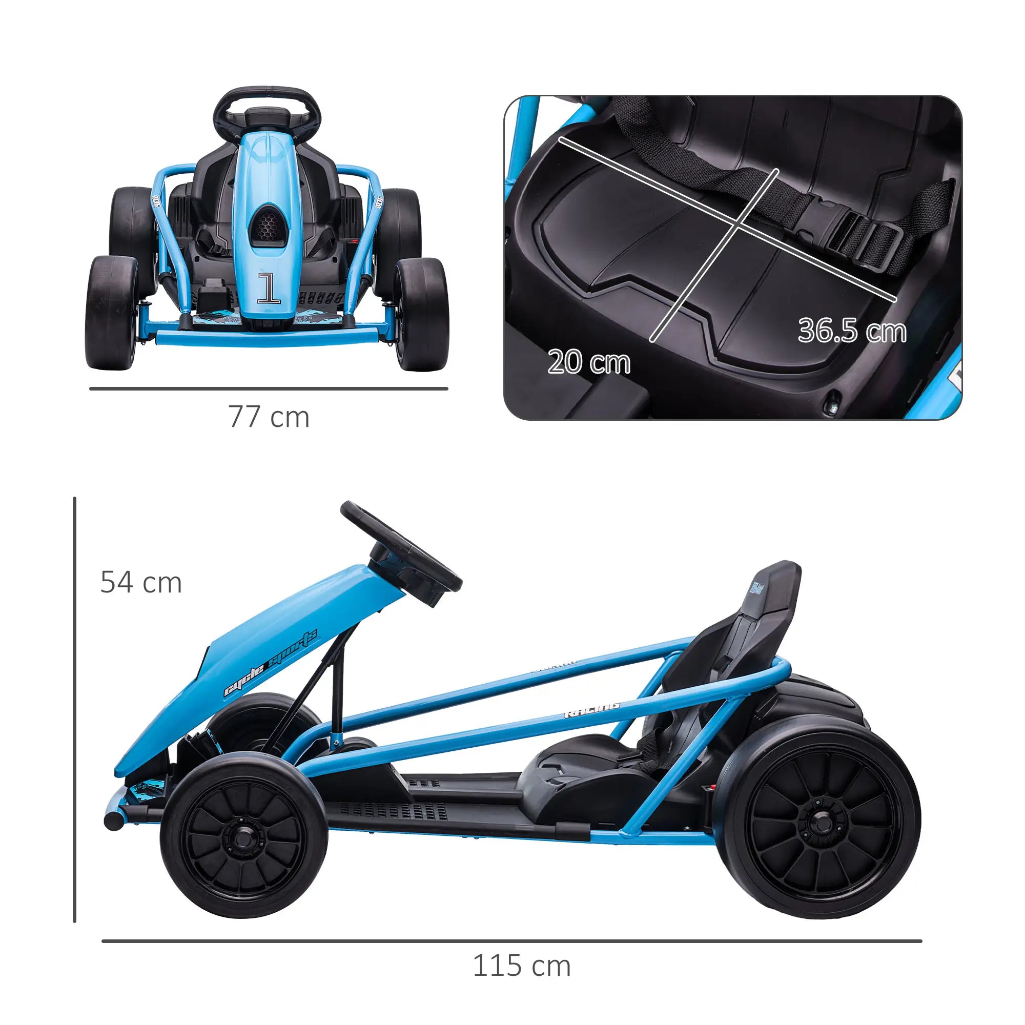 24V Drift Kart, Electric Ride-On Racing Go Kart w/ 2 Speeds, Steering Wheel, Pedals for Kids Aged 8-12, Blue