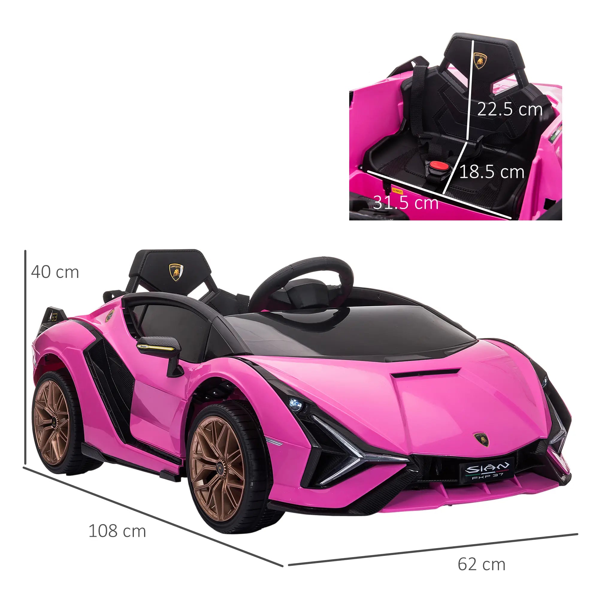 Lamborghini Sian Licensed 12V Kids Electric Ride On Car 2 Motors Toy Car with Remote Control Music Lights MP3 for 3-5 Years Pink