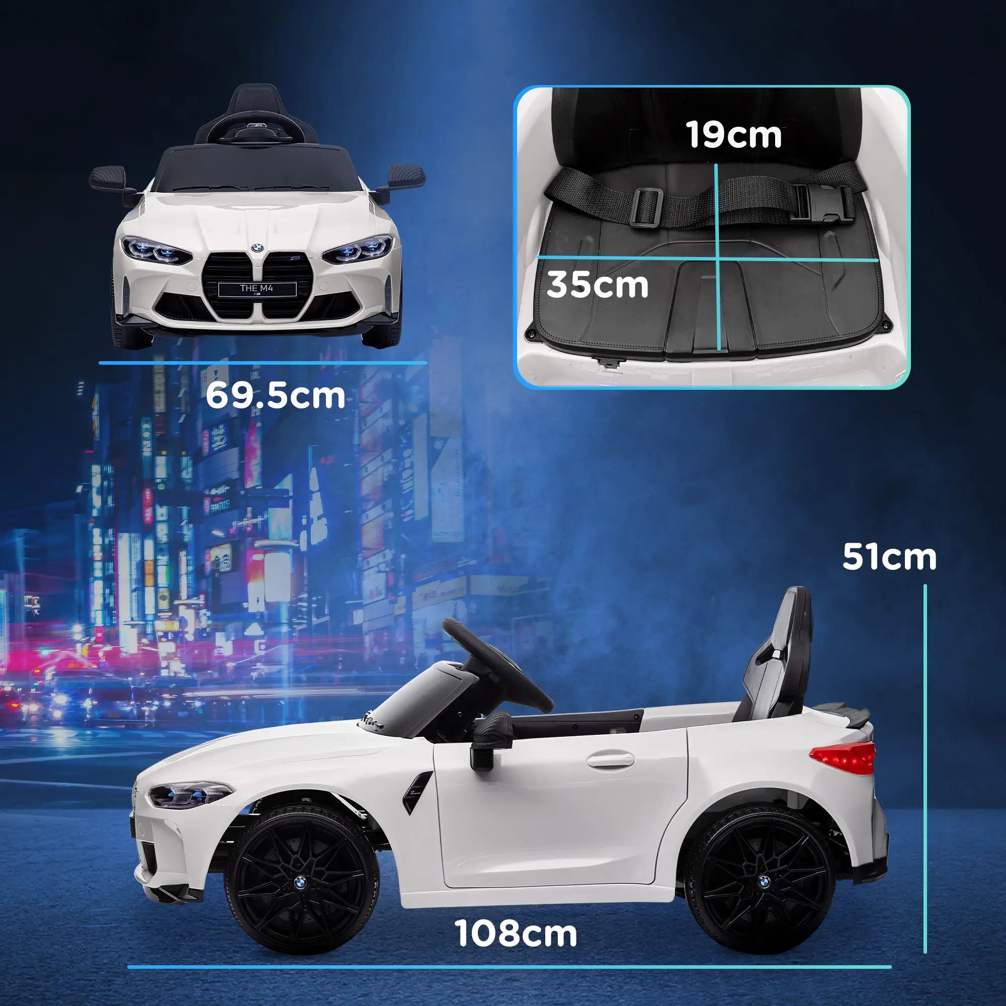 12V BMW Licensed Kids Car, with Easy Transport, Remote Control, Suspension, Music, Horn, LED Lights, White