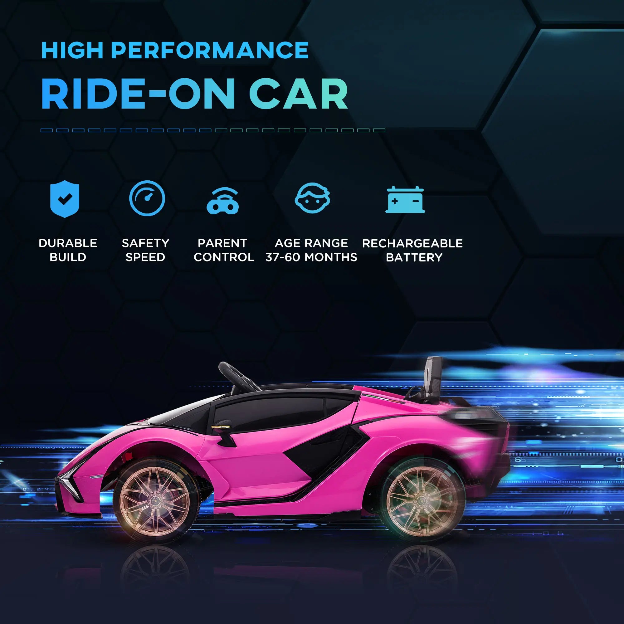 Lamborghini Sian Licensed 12V Kids Electric Ride On Car 2 Motors Toy Car with Remote Control Music Lights MP3 for 3-5 Years Pink