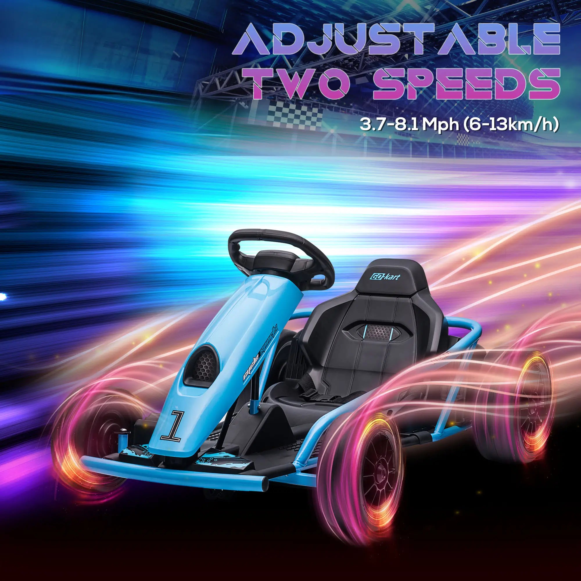 24V Drift Kart, Electric Ride-On Racing Go Kart w/ 2 Speeds, Steering Wheel, Pedals for Kids Aged 8-12, Blue
