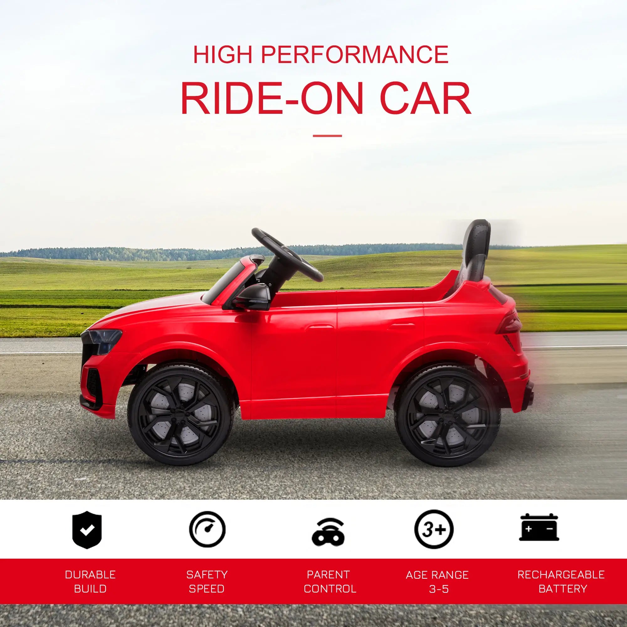 Audi RS Q8 Licensed Electric Car for Kids, 6V Kids' Electric Ride on with Remote Control, 7Ah Big Battery, Lights Bluetooth, Music USB MP3, for 3-5 Years Old, Red