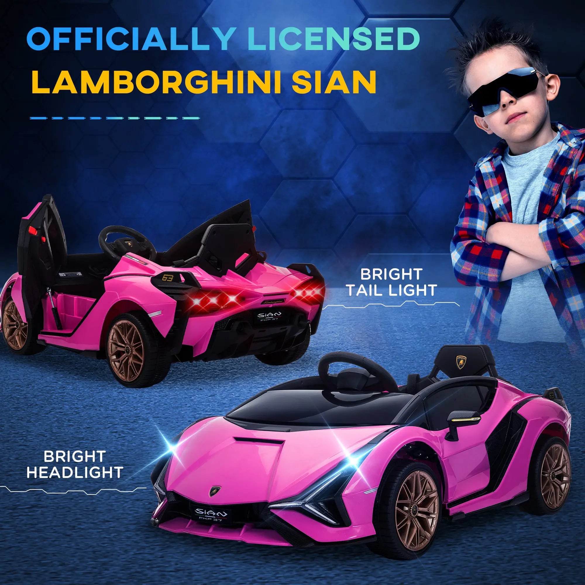 Lamborghini Sian Licensed 12V Kids Electric Ride On Car 2 Motors Toy Car with Remote Control Music Lights MP3 for 3-5 Years Pink