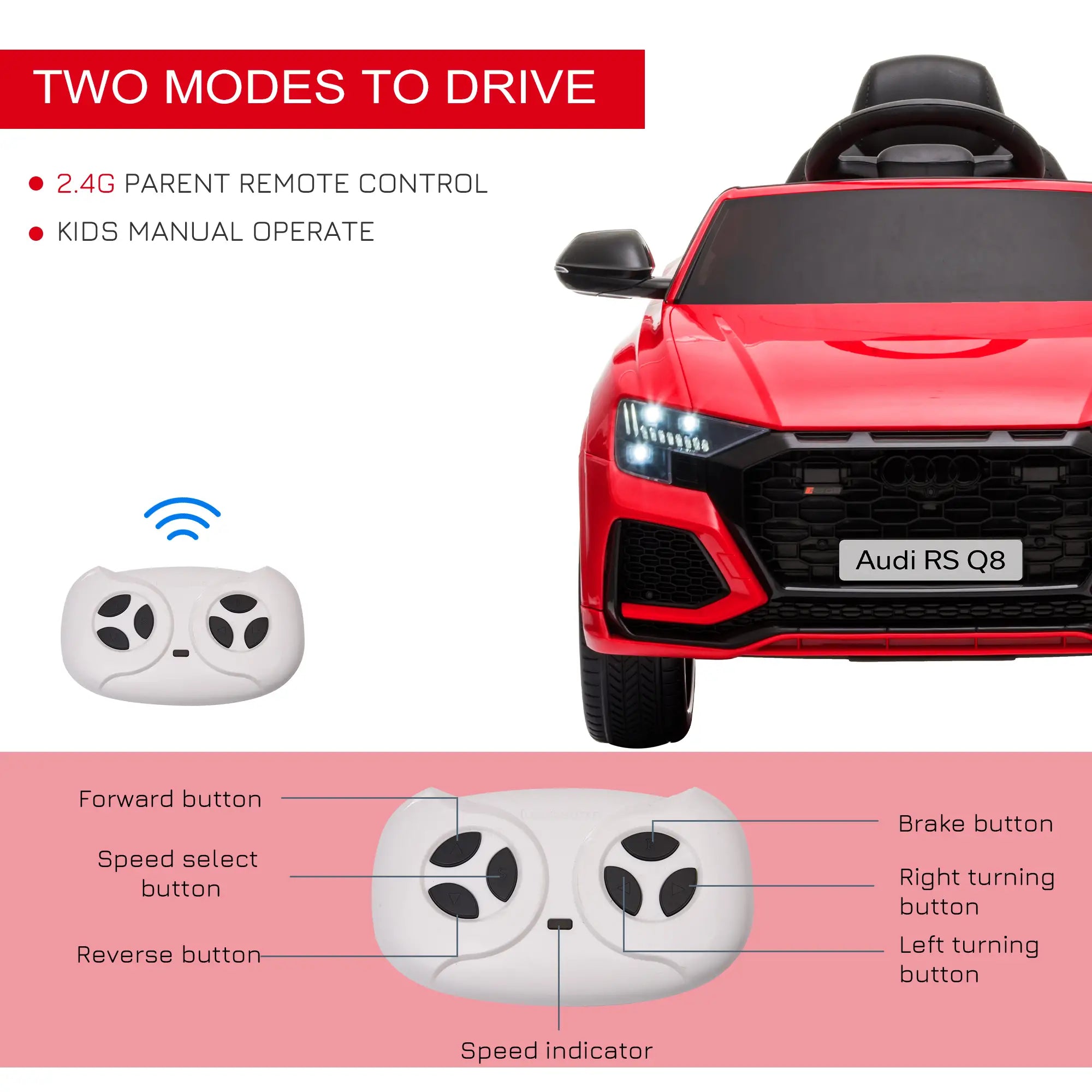 Audi RS Q8 Licensed Electric Car for Kids, 6V Kids' Electric Ride on with Remote Control, 7Ah Big Battery, Lights Bluetooth, Music USB MP3, for 3-5 Years Old, Red