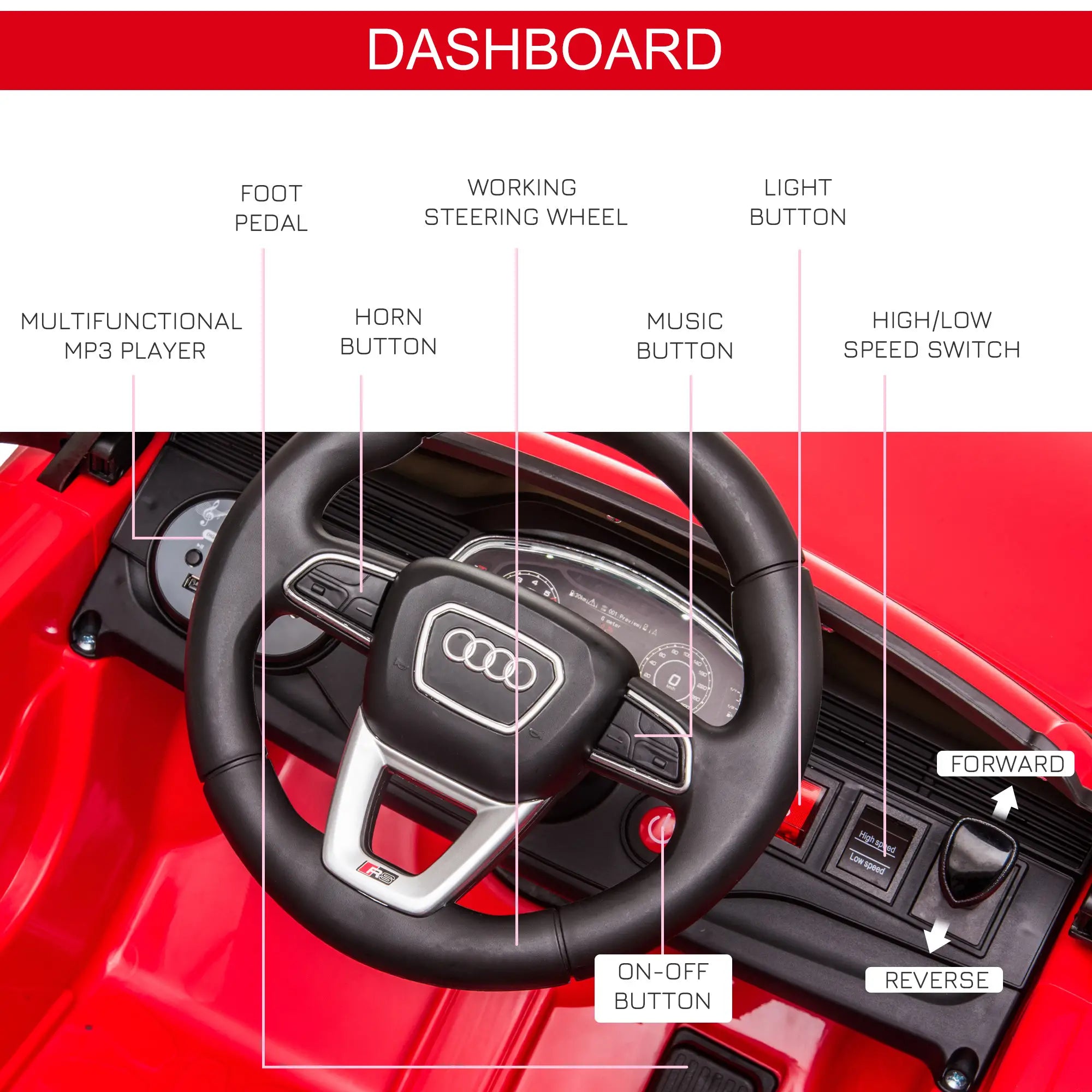 Audi RS Q8 Licensed Electric Car for Kids, 6V Kids' Electric Ride on with Remote Control, 7Ah Big Battery, Lights Bluetooth, Music USB MP3, for 3-5 Years Old, Red