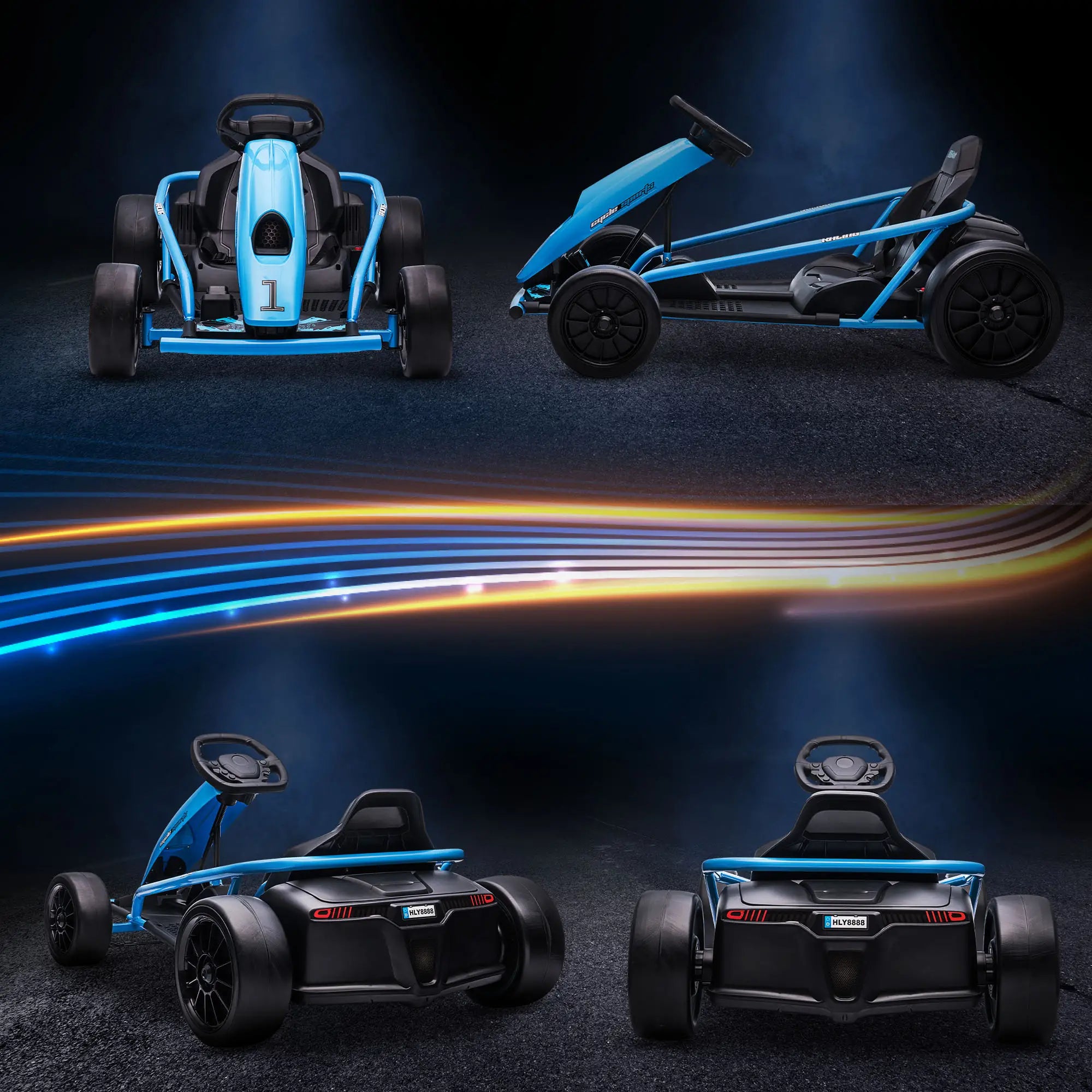 24V Drift Kart, Electric Ride-On Racing Go Kart w/ 2 Speeds, Steering Wheel, Pedals for Kids Aged 8-12, Blue