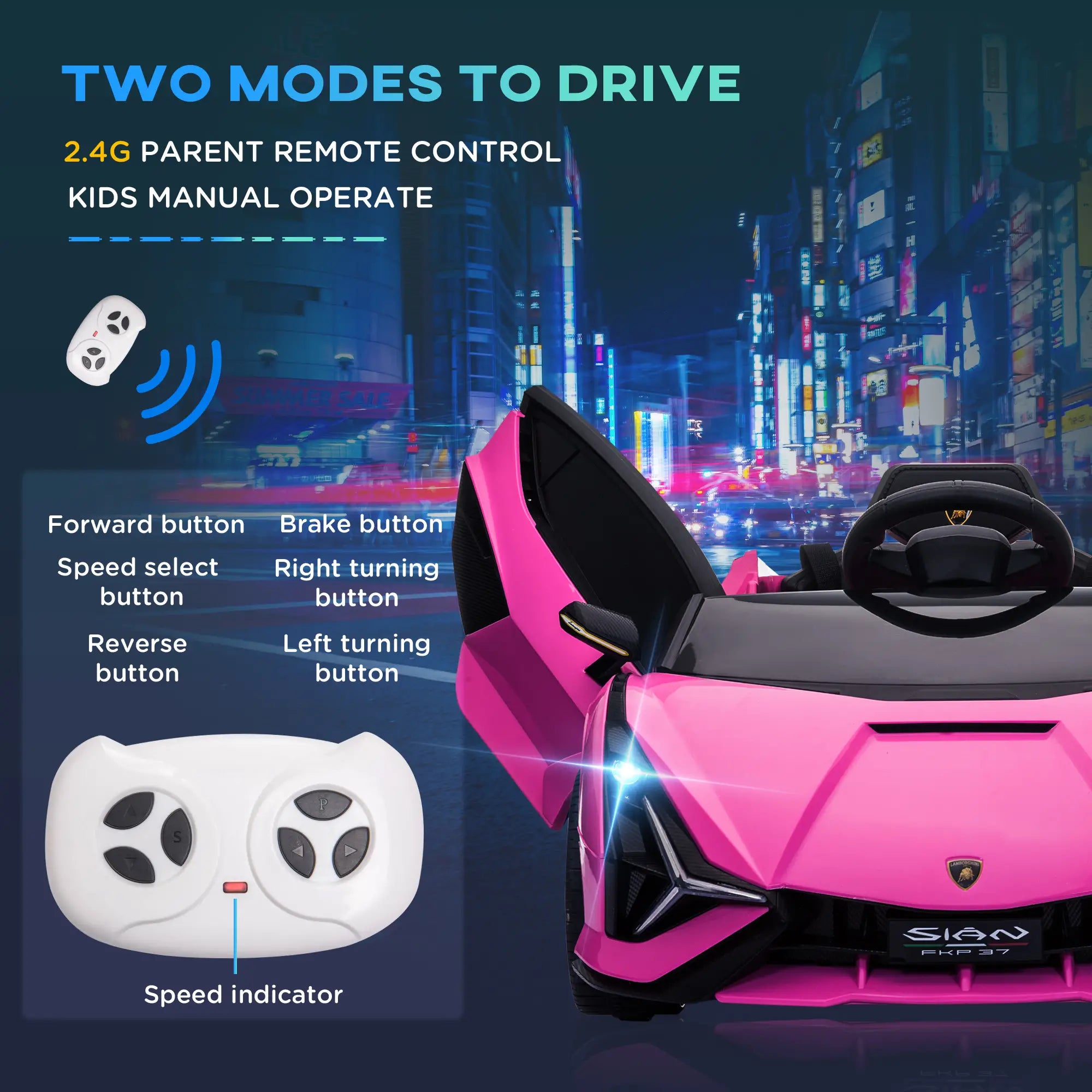 Lamborghini Sian Licensed 12V Kids Electric Ride On Car 2 Motors Toy Car with Remote Control Music Lights MP3 for 3-5 Years Pink