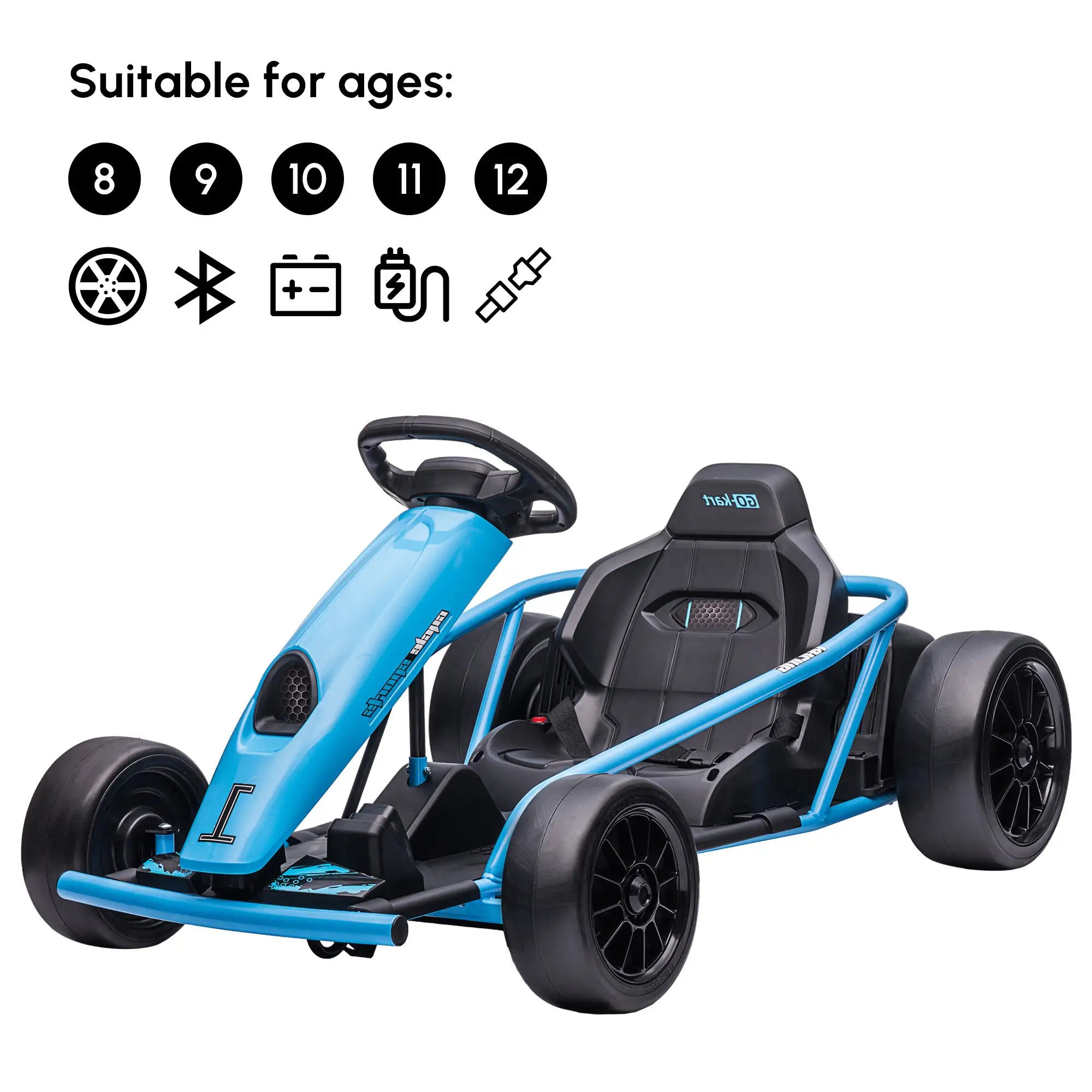24V Drift Kart, Electric Ride-On Racing Go Kart w/ 2 Speeds, Steering Wheel, Pedals for Kids Aged 8-12, Blue