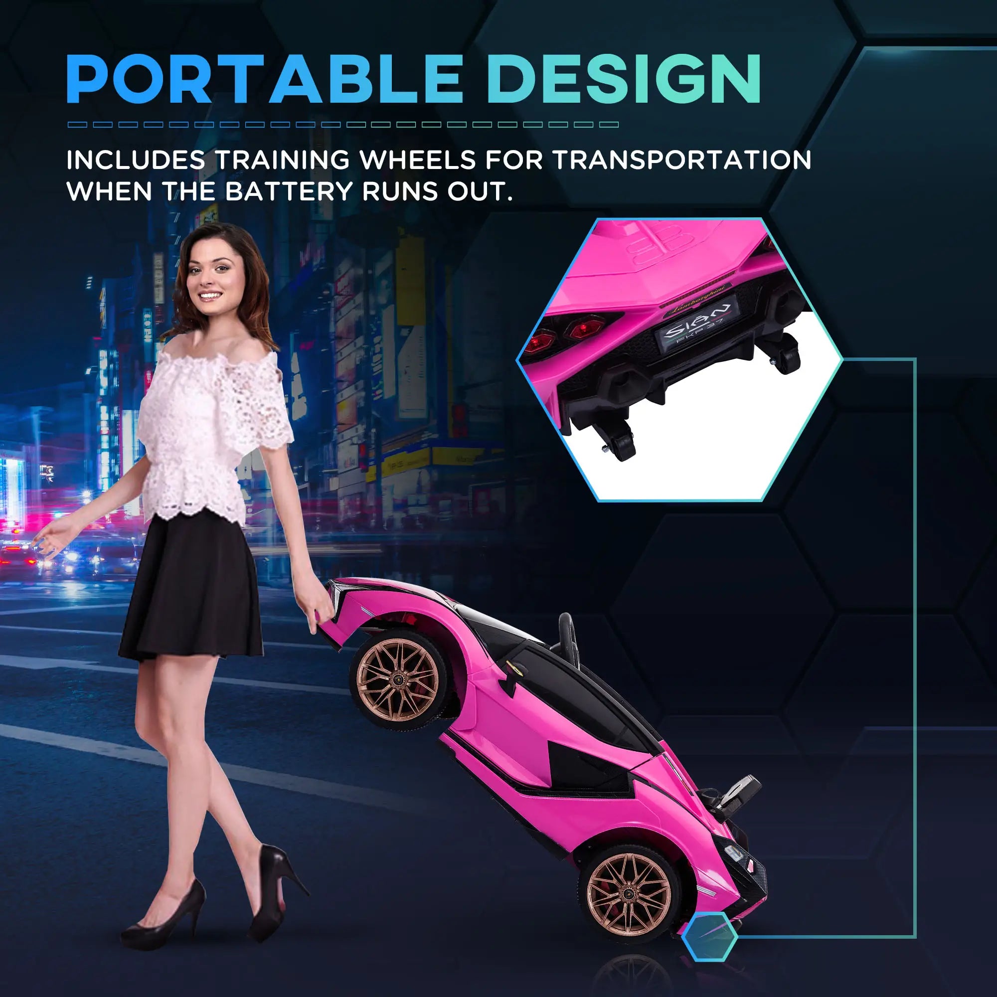 Lamborghini Sian Licensed 12V Kids Electric Ride On Car 2 Motors Toy Car with Remote Control Music Lights MP3 for 3-5 Years Pink
