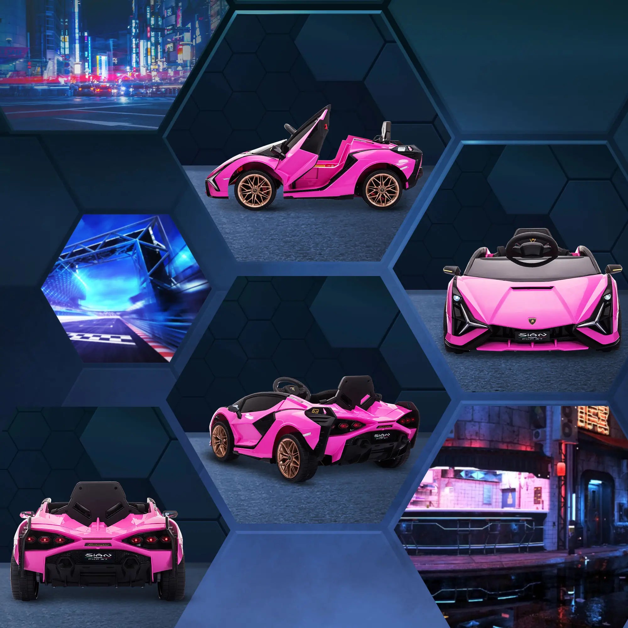 Lamborghini Sian Licensed 12V Kids Electric Ride On Car 2 Motors Toy Car with Remote Control Music Lights MP3 for 3-5 Years Pink