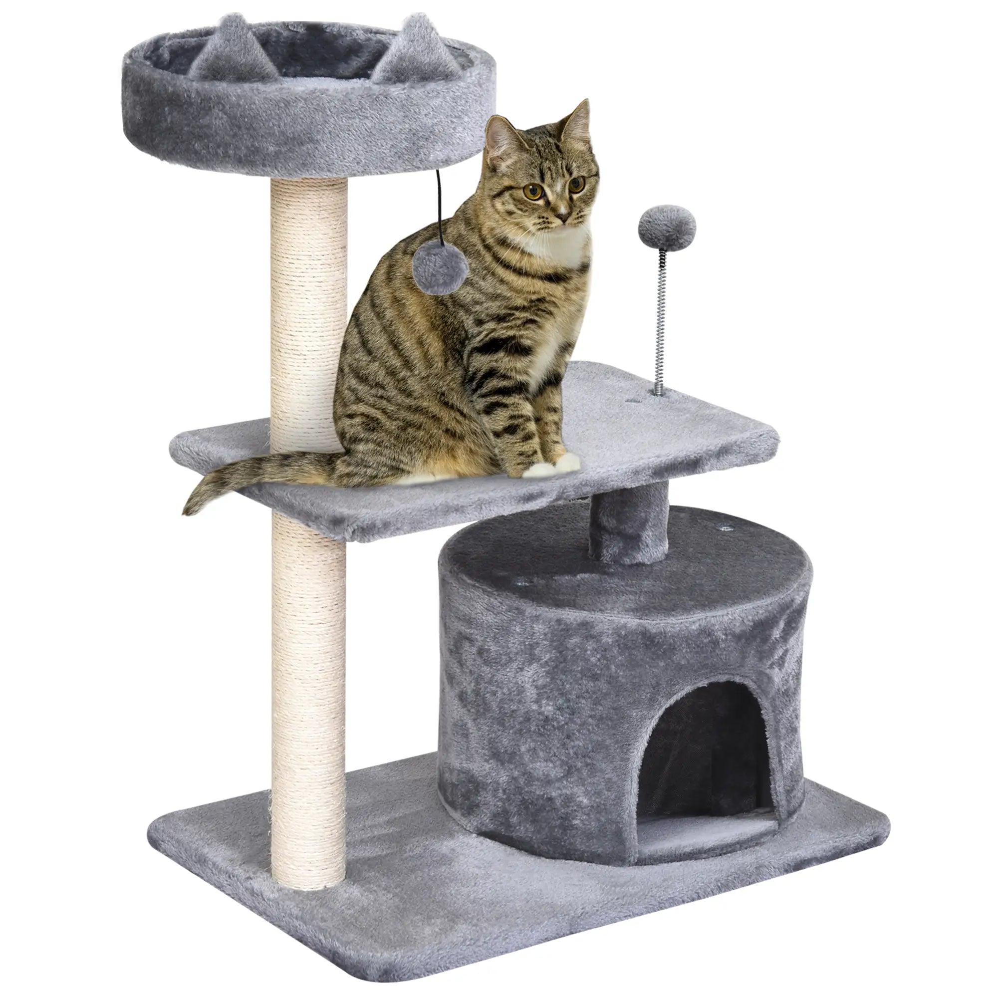 Cat Tree for Indoor Cats with Scratching Post Climbing Tower Kitty Activity Centre Condo Perch Jumping Platforms Grey 60L x 40W x 81H cm