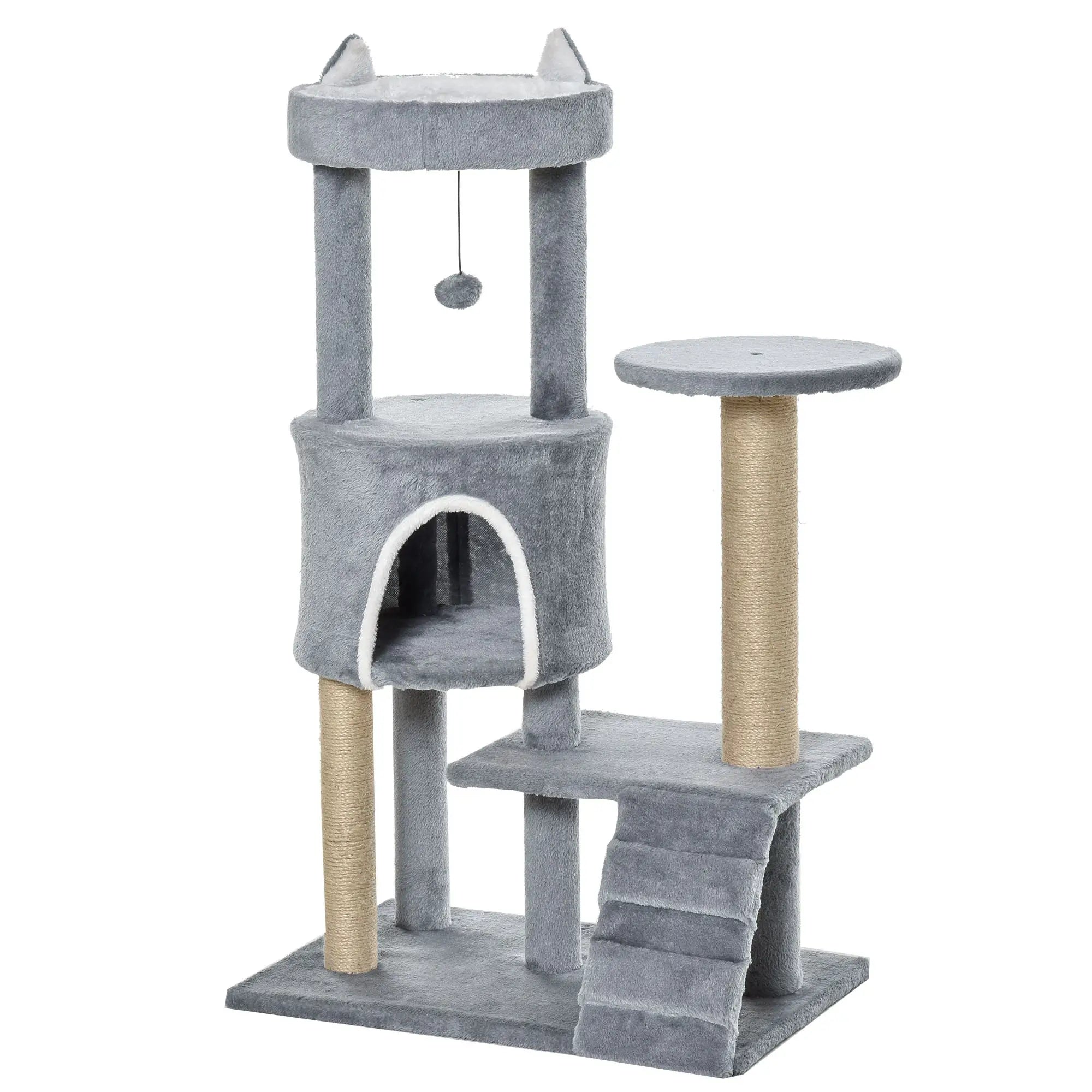 100 cm Cat Tree, Cat Condo Tree Tower for Indoor Cats, Cat Activity Centre with Scratching Posts, Plush Perch, Ladder, Hanging Ball - Light Grey