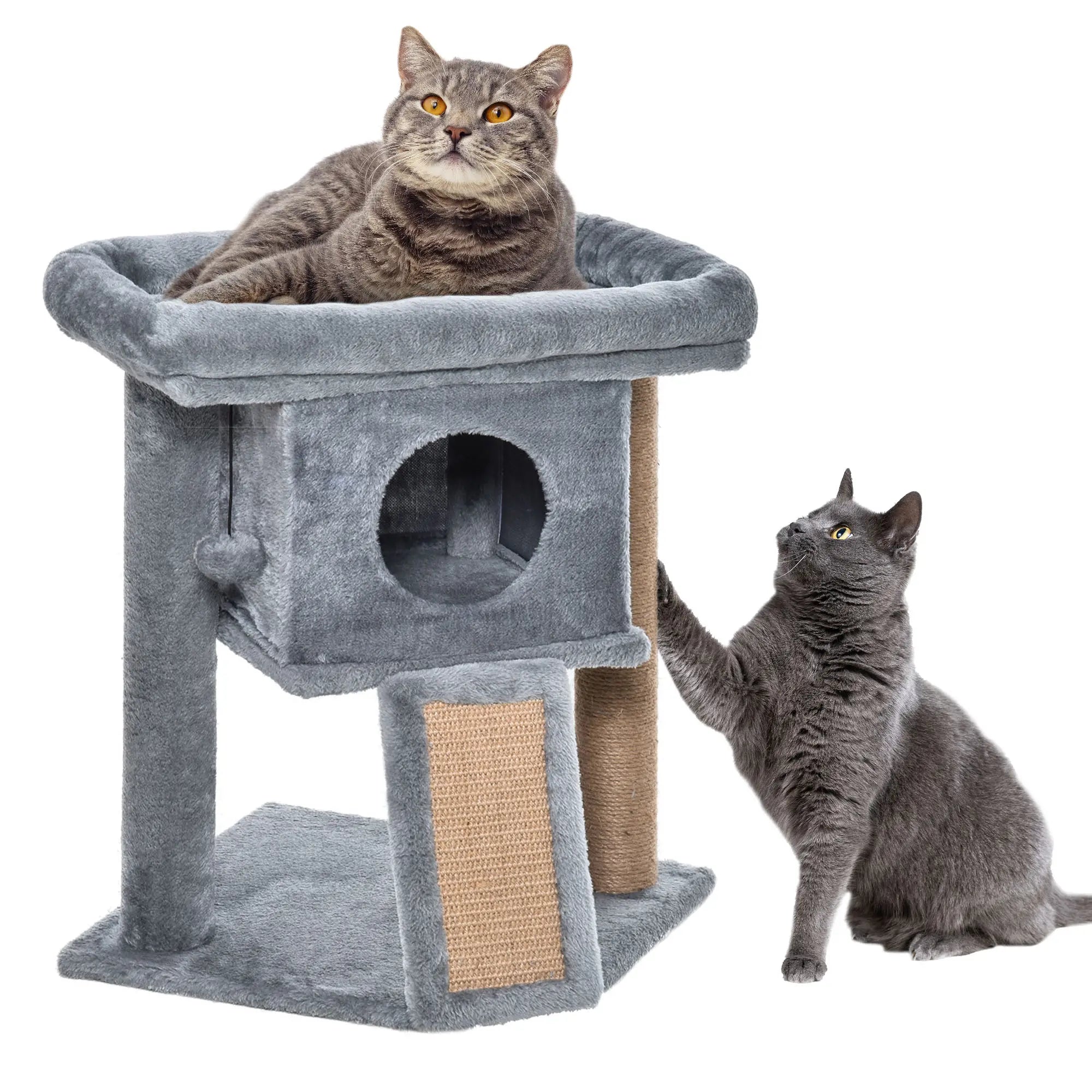 Cat Tree Tower for Indoor Cats CScratching Post Climbing Activity Centre w/Jute Scratching Pad, Toy Ball, Cat House - Grey