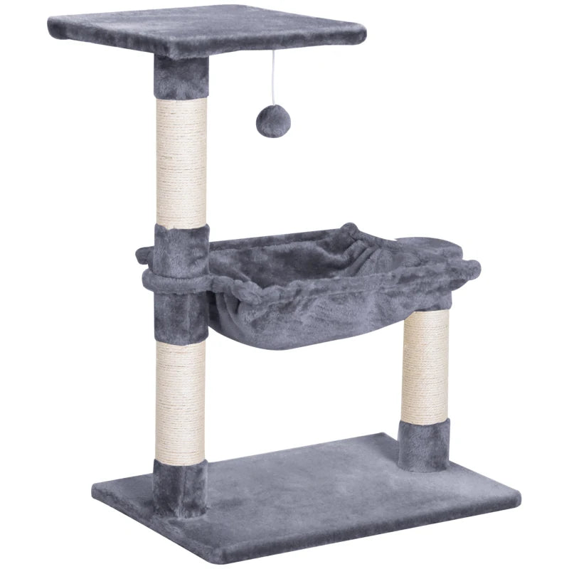 Cat Scratch Post with Bed Cat Tree for Indoor Cats Sisal Scratching Posts Hammock Kitty Activity Centre Grey