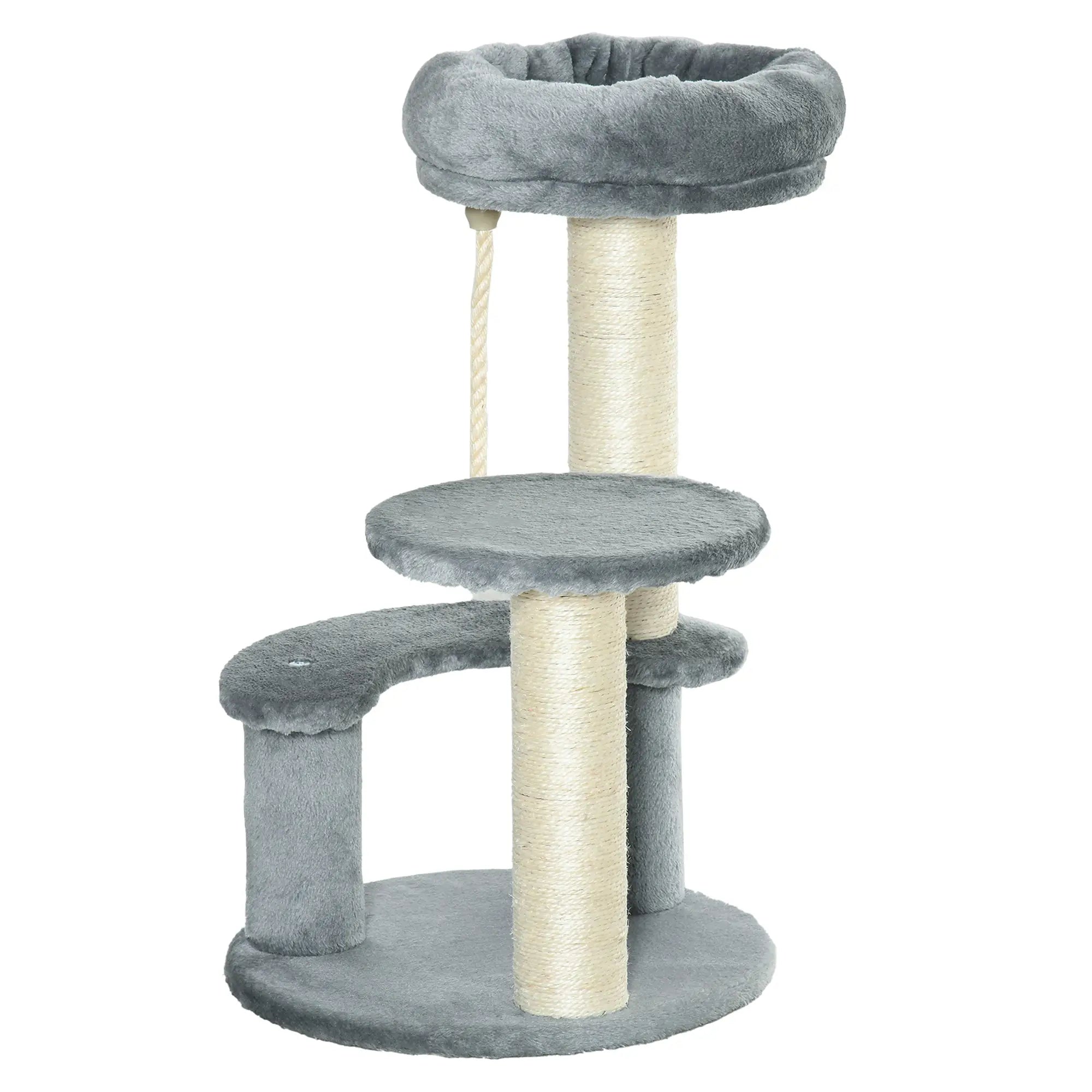 65cm Cat Tree, Cat Tower for Kittens, Small Cat Condo with Sisal Scratching Posts, Hanging Rope, Perches - Grey
