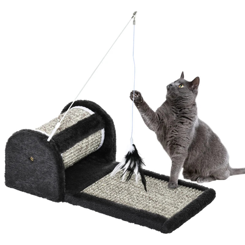 Cat Scratcher, Sisal Cat Scratching Board Mat Pad with Roller, Feather Toy, 44 x 24 x 16 cm, Grey