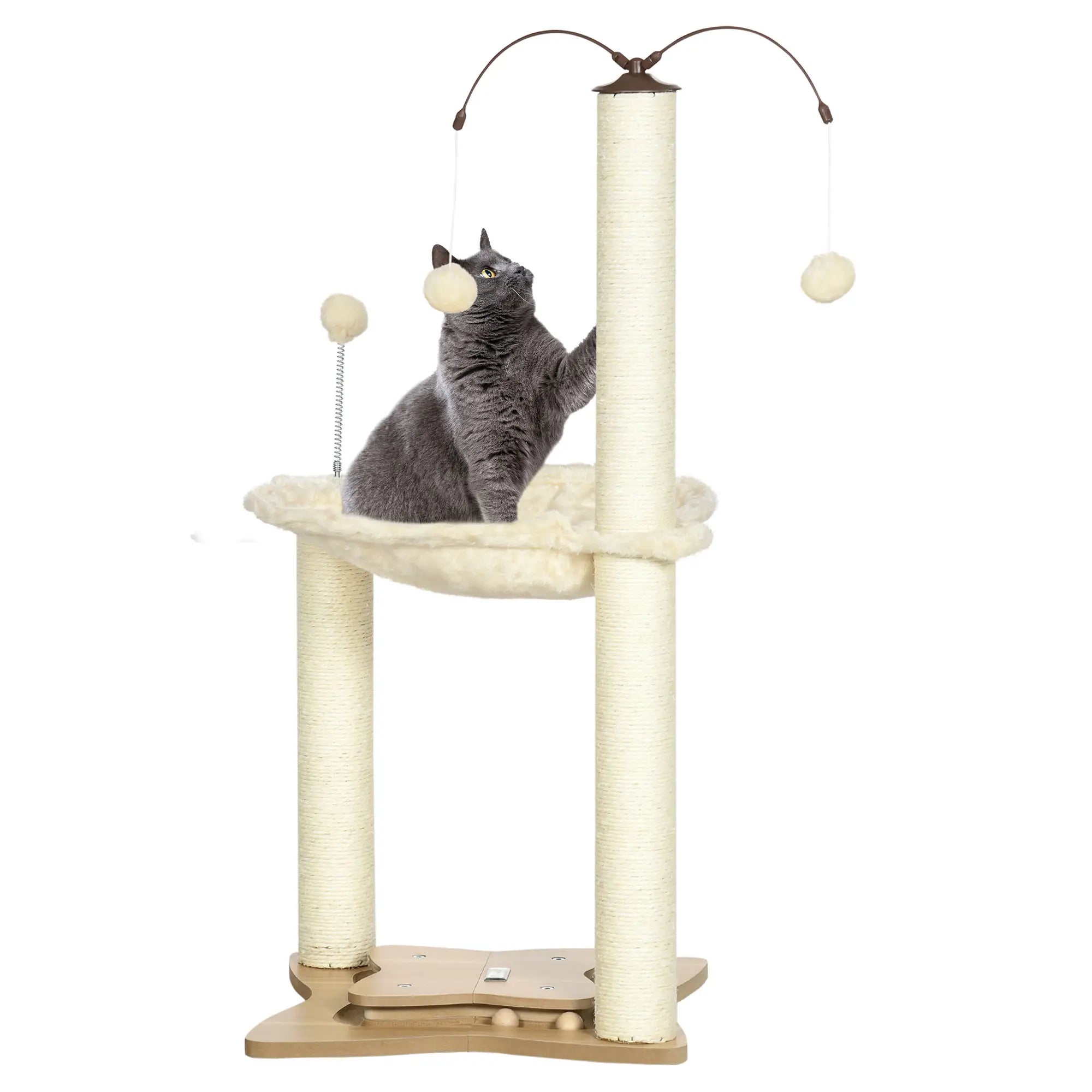 Cat Tree, with Scratching Posts, Hammock, Toy Ball - Beige