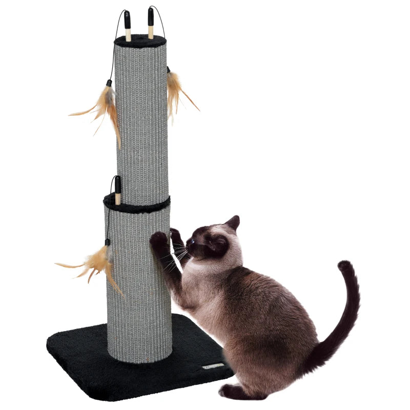 78cm 2-in-1 Cat Scratching Post with 3 Toy Feathers, Black