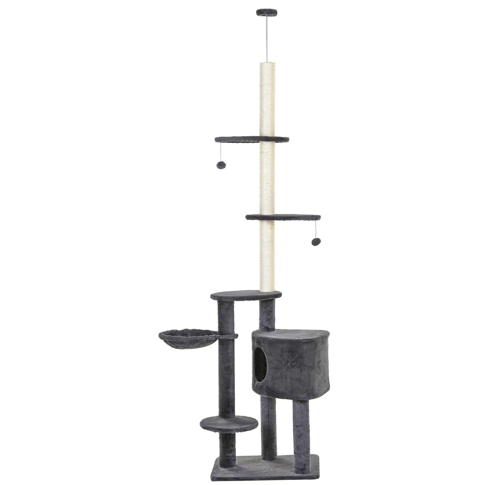 Floor to Ceiling Cat Tree for Indoor Cats Play Tower Climbing Activity Center Scratching Post Platforms Condo Adjustable Height 220-265cm Dark Grey
