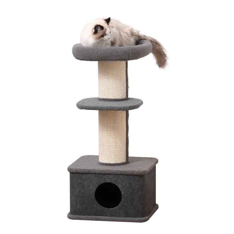 96cm Cat Tree for Indoor Cats Kitten Tower Multi level Activity Center Pet Furniture with Sisal Scratching Post Condo Removable Cover Grey