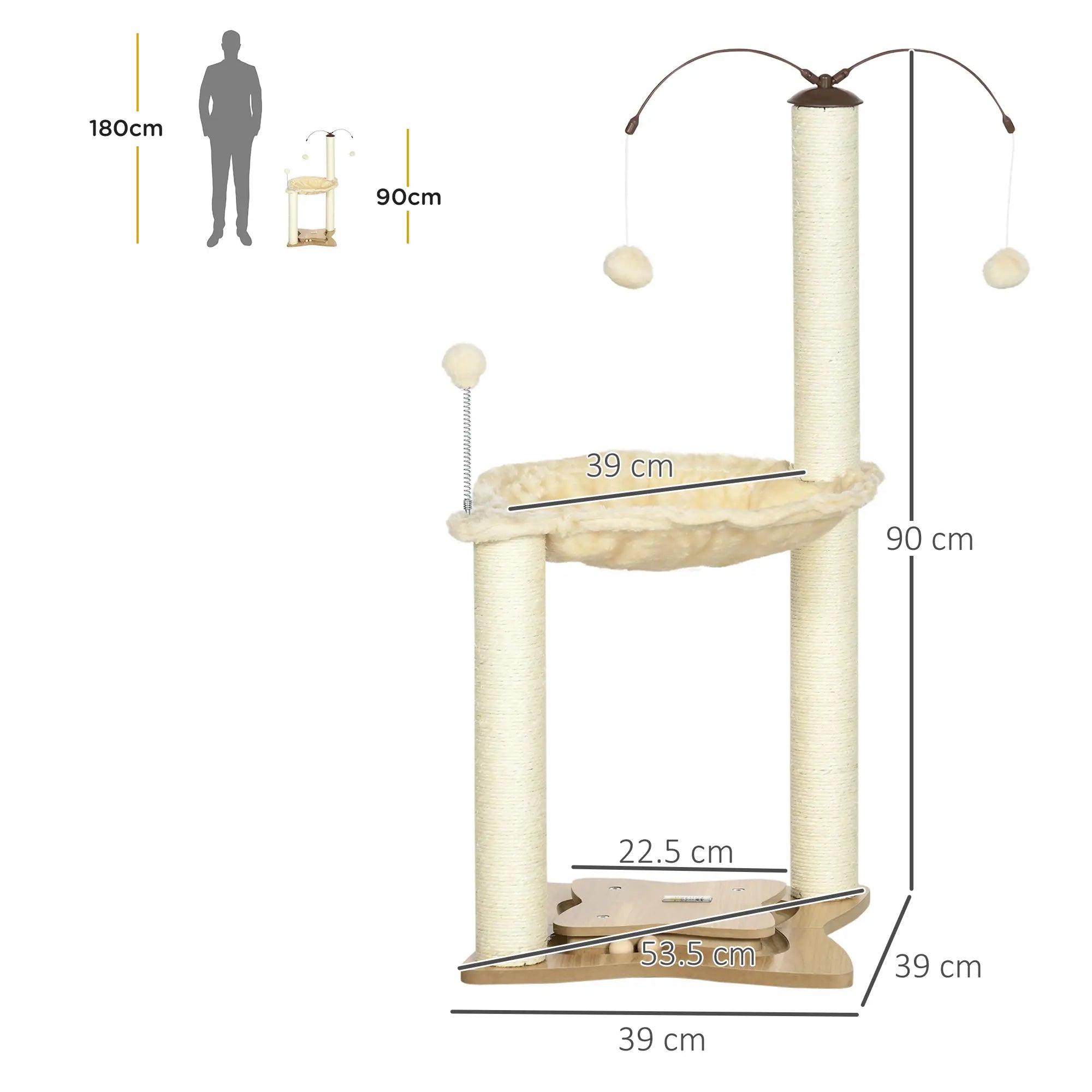 Cat Tree, with Scratching Posts, Hammock, Toy Ball - Beige