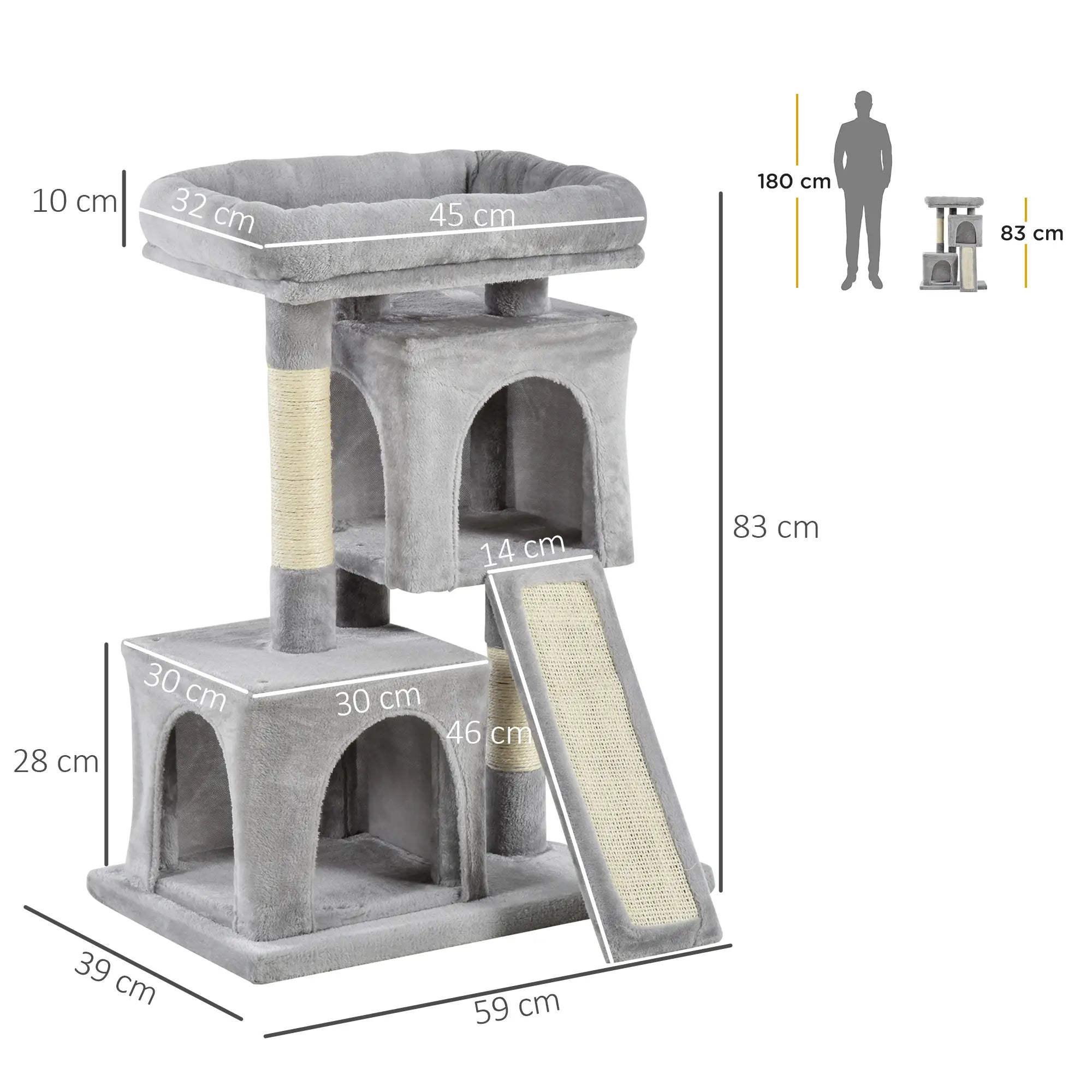 Cat Tree for Indoor Cats 83cm Cat Scratching Post Scratch Board Kitten Tower Climbing Frame Grey