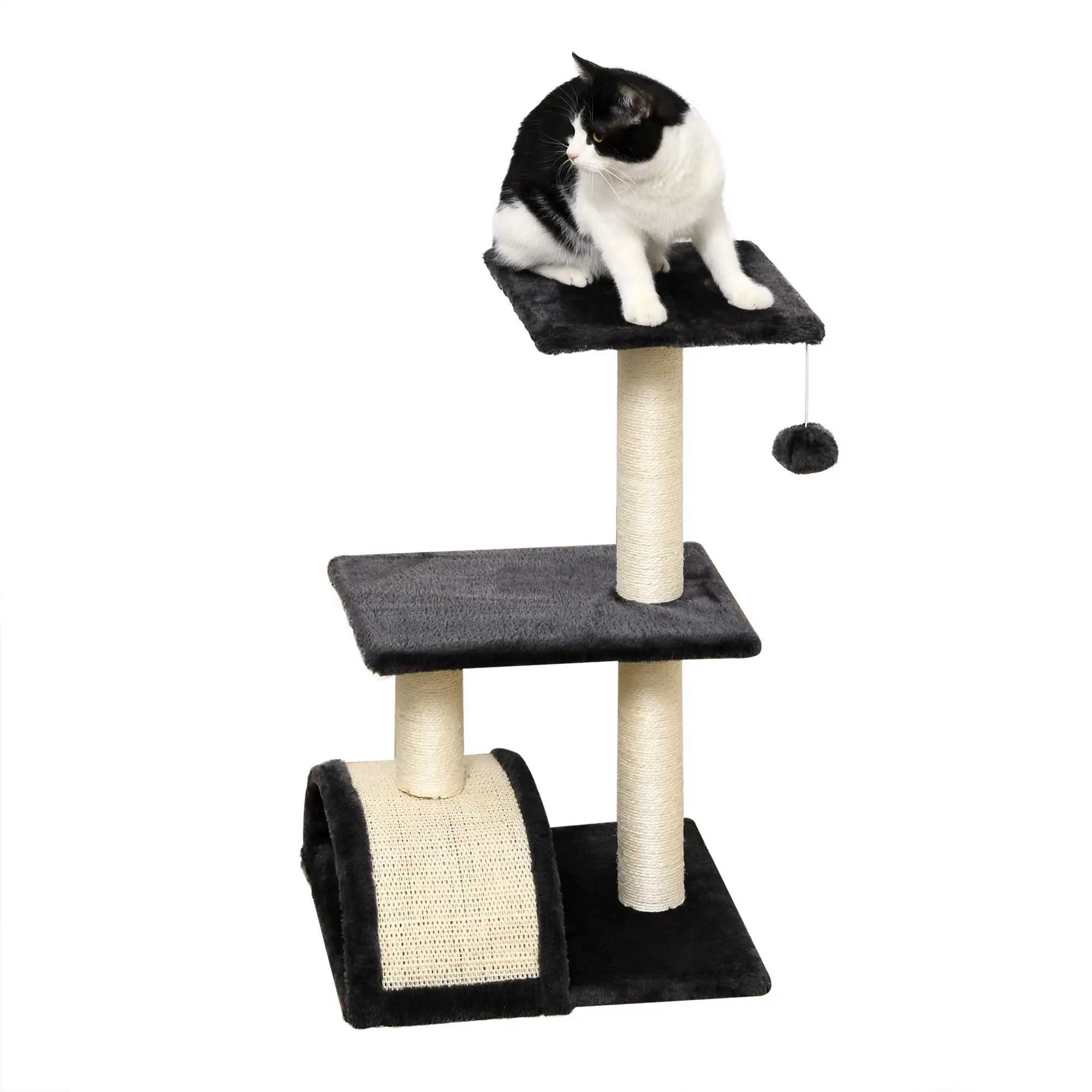 72cm Cat Tree with Scratching Post, Pad for Indoor Cats - Black