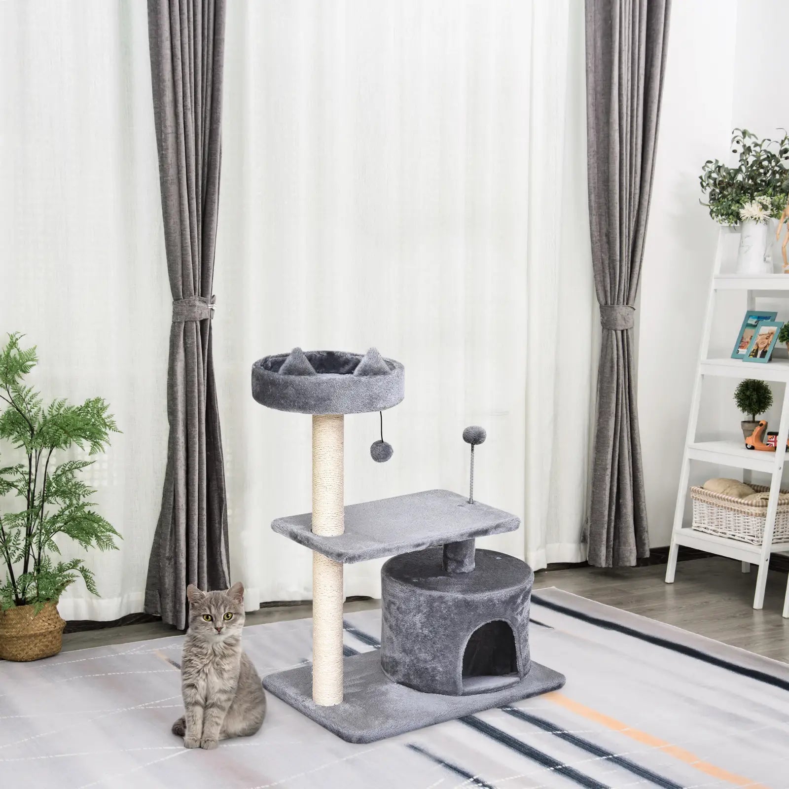 Cat Tree for Indoor Cats with Scratching Post Climbing Tower Kitty Activity Centre Condo Perch Jumping Platforms Grey 60L x 40W x 81H cm