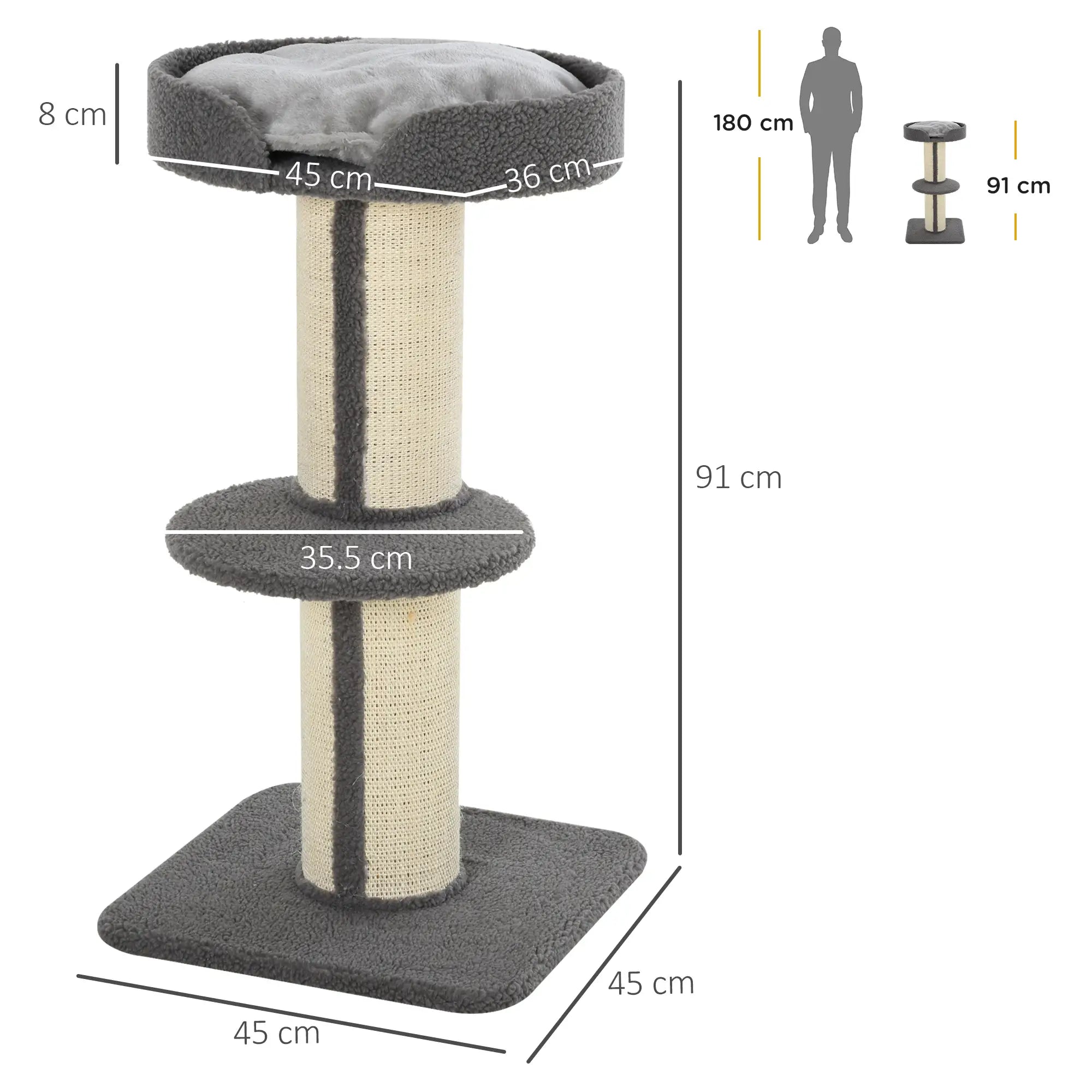 91cm Cat Tower Scratching Posts Cat Tree for Indoor Cats Kitten Activity Centre Grey