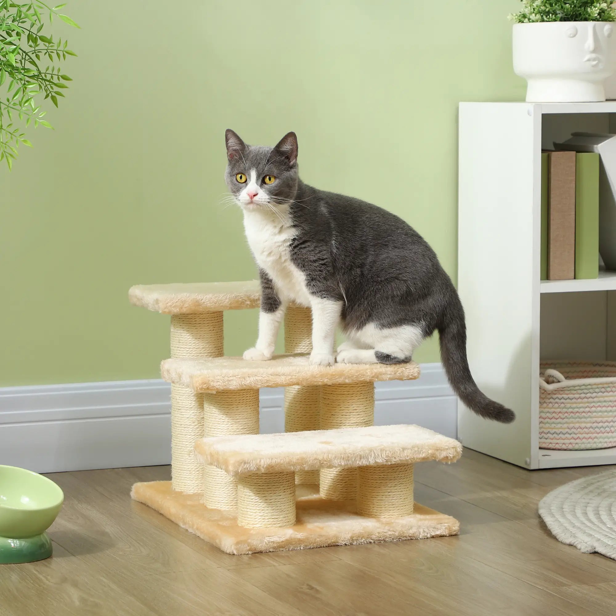 Pet Stairs 3-step Pet Ladder Cat dog Stairs Climb Ladder Cat Tree, Beige