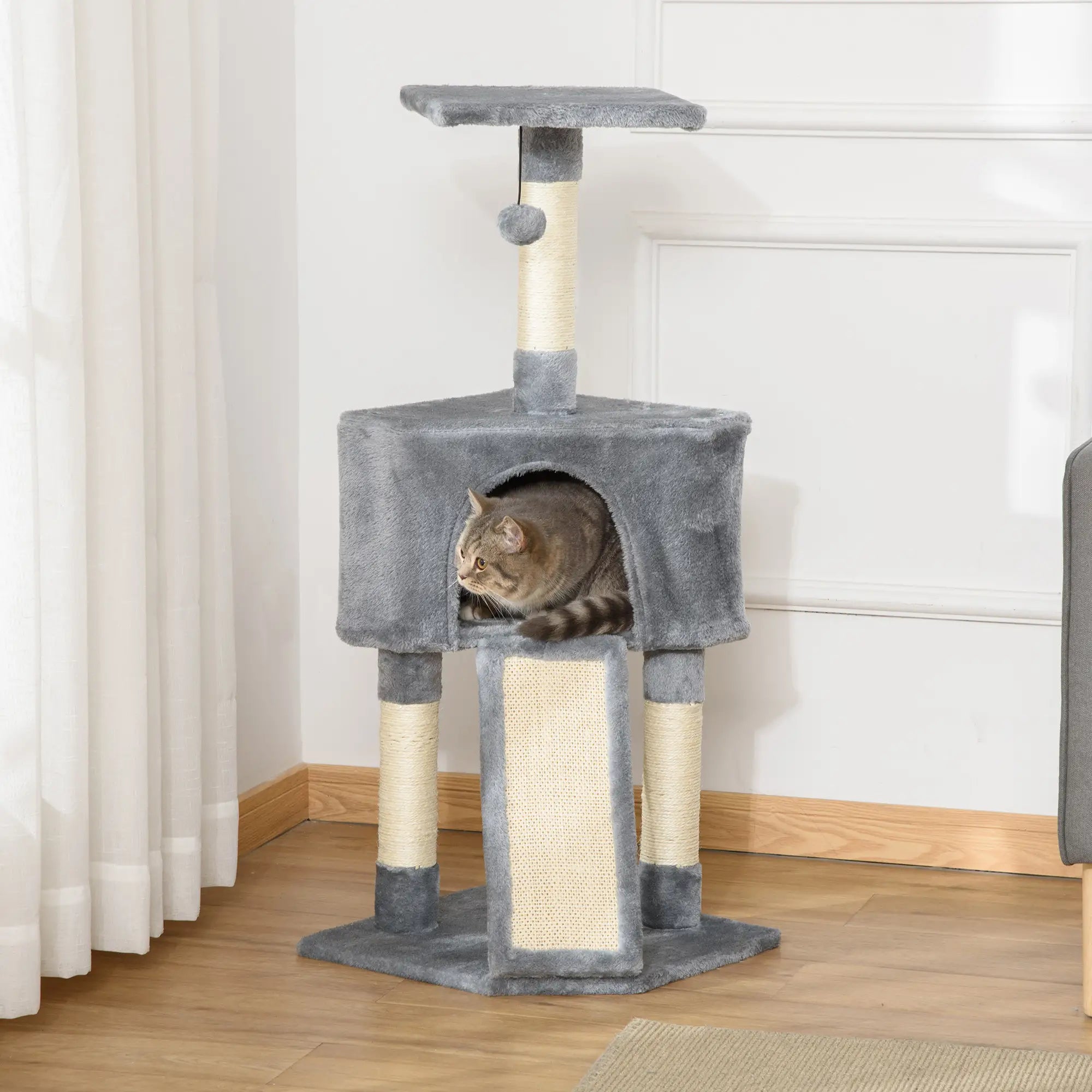 Corner Cat Tree for Indoor Cats, Kitten Tower with Scratching Post House Ladder Toy - Grey