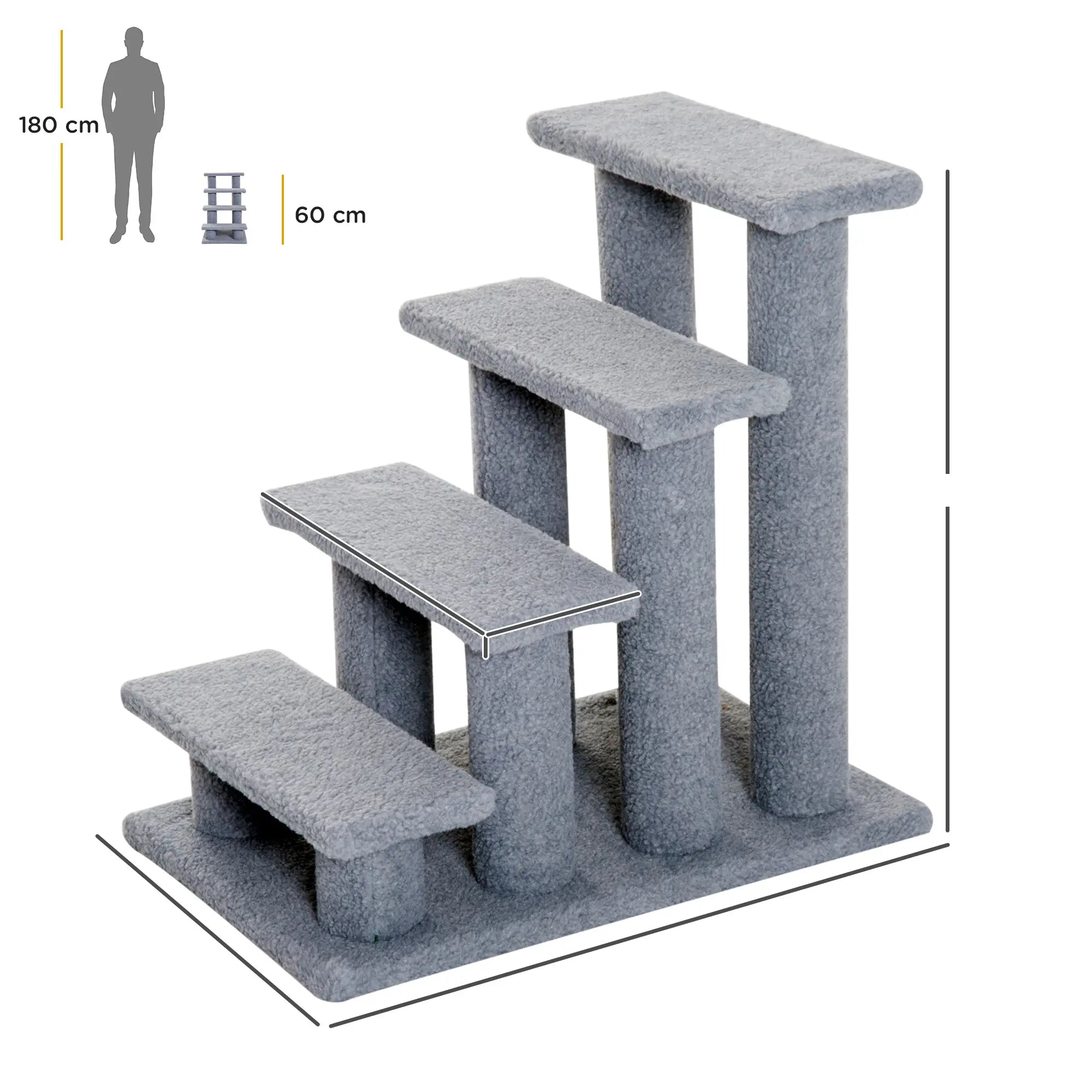 Dog Steps for Bed 4 Step Pet Stairs for Sofa Dog Cat Climb Ladder 63x43x60 cm Grey