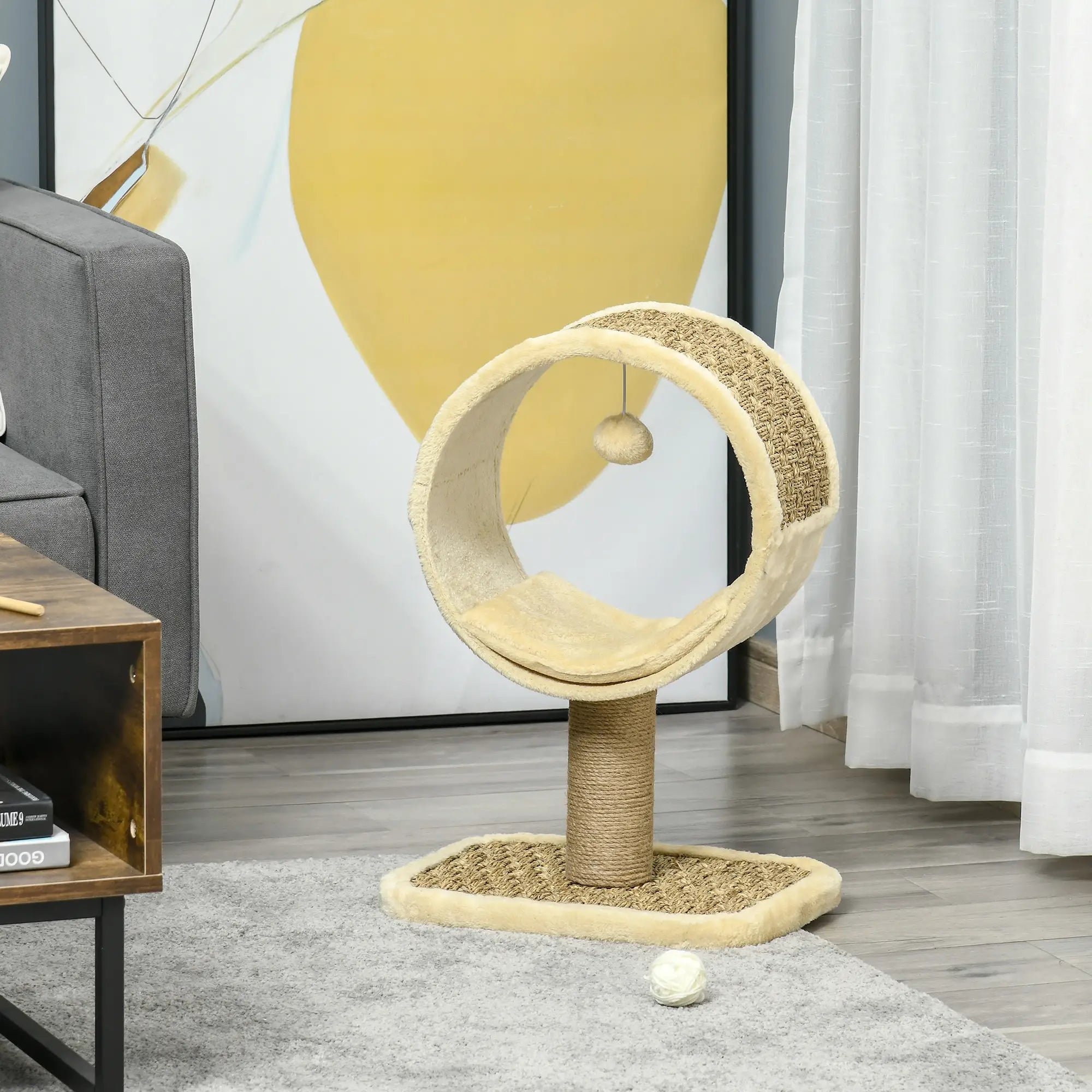 56cm Cat Tree for Indoor Cats, with Scratching Post, Tunnel, Toy Ball - Beige