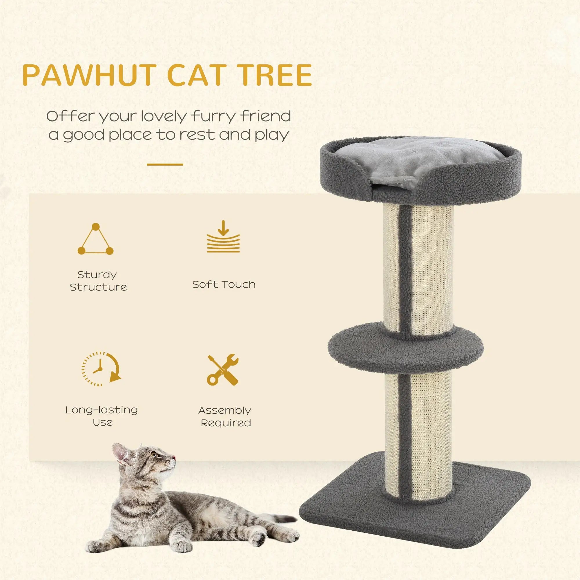91cm Cat Tower Scratching Posts Cat Tree for Indoor Cats Kitten Activity Centre Grey