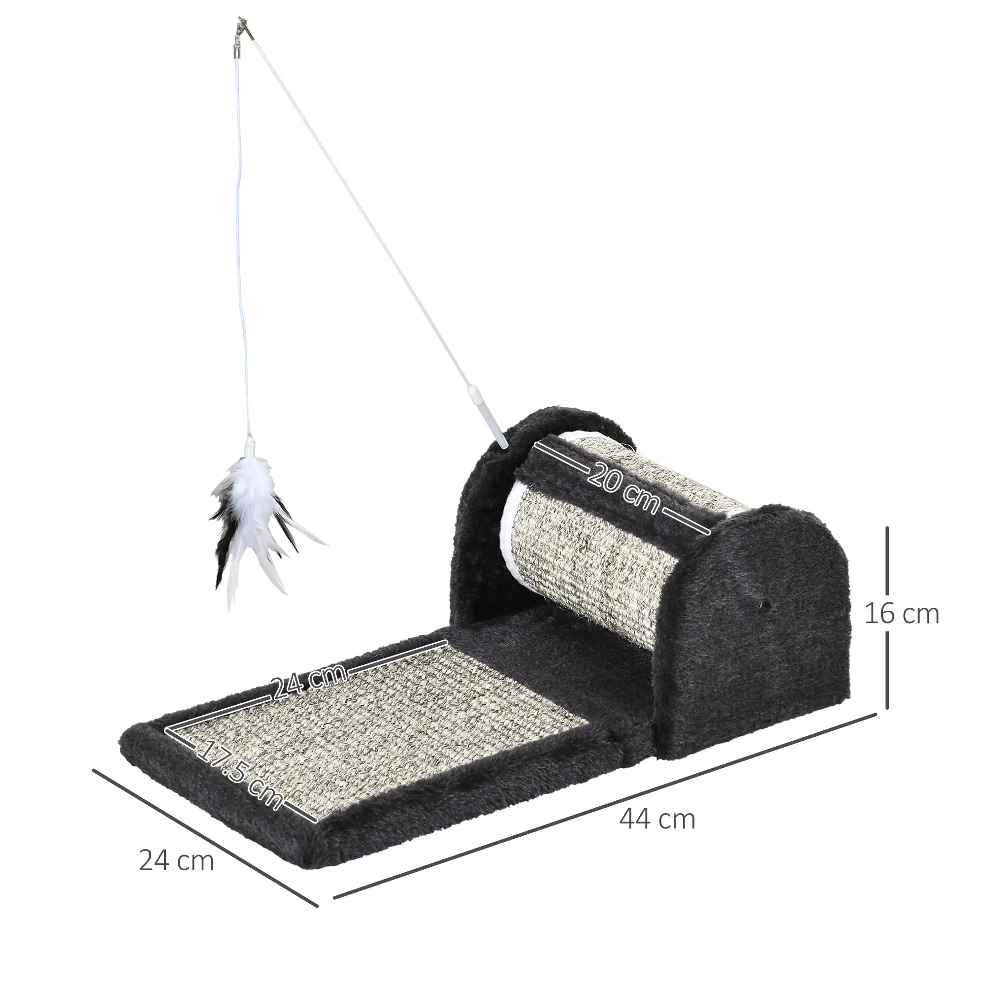 Cat Scratcher, Sisal Cat Scratching Board Mat Pad with Roller, Feather Toy, 44 x 24 x 16 cm, Grey