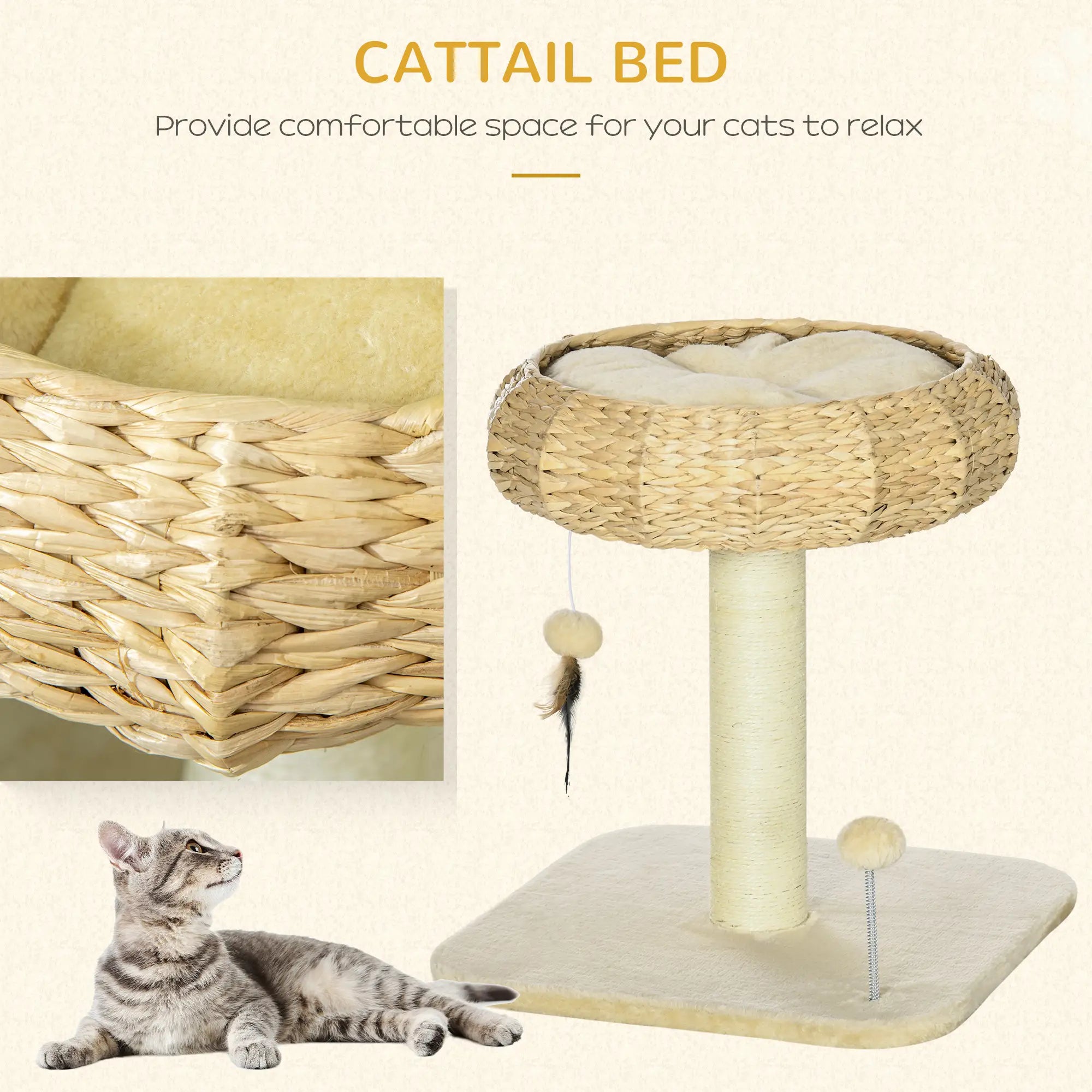 51cm Cat Tree Kitten Tower, with Sisal Scratching Post, Top Bed, Toy Ball