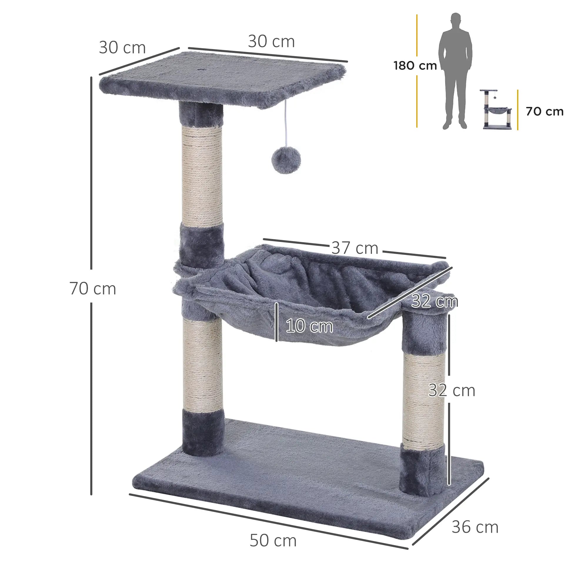 Cat Scratch Post with Bed Cat Tree for Indoor Cats Sisal Scratching Posts Hammock Kitty Activity Centre Grey
