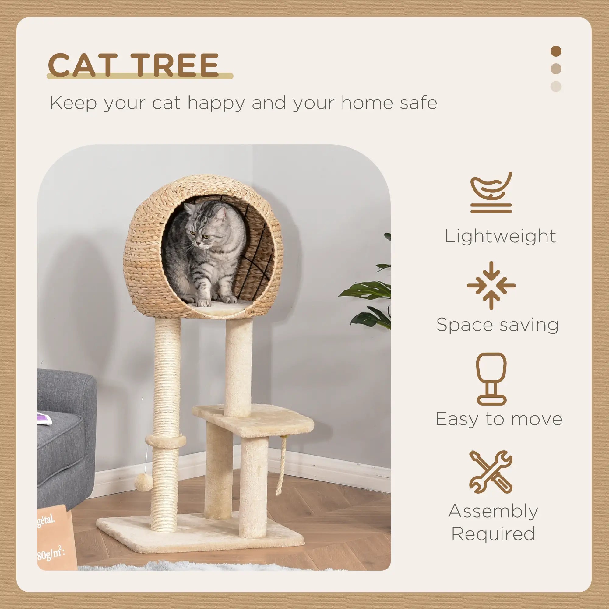 Cat Tree for Indoor Cats 100cm Kitten Climbing Tower Activity Center with Sisal Scratching Post Condo Perch Hanging Balls Teasing Rope Toy Cushion