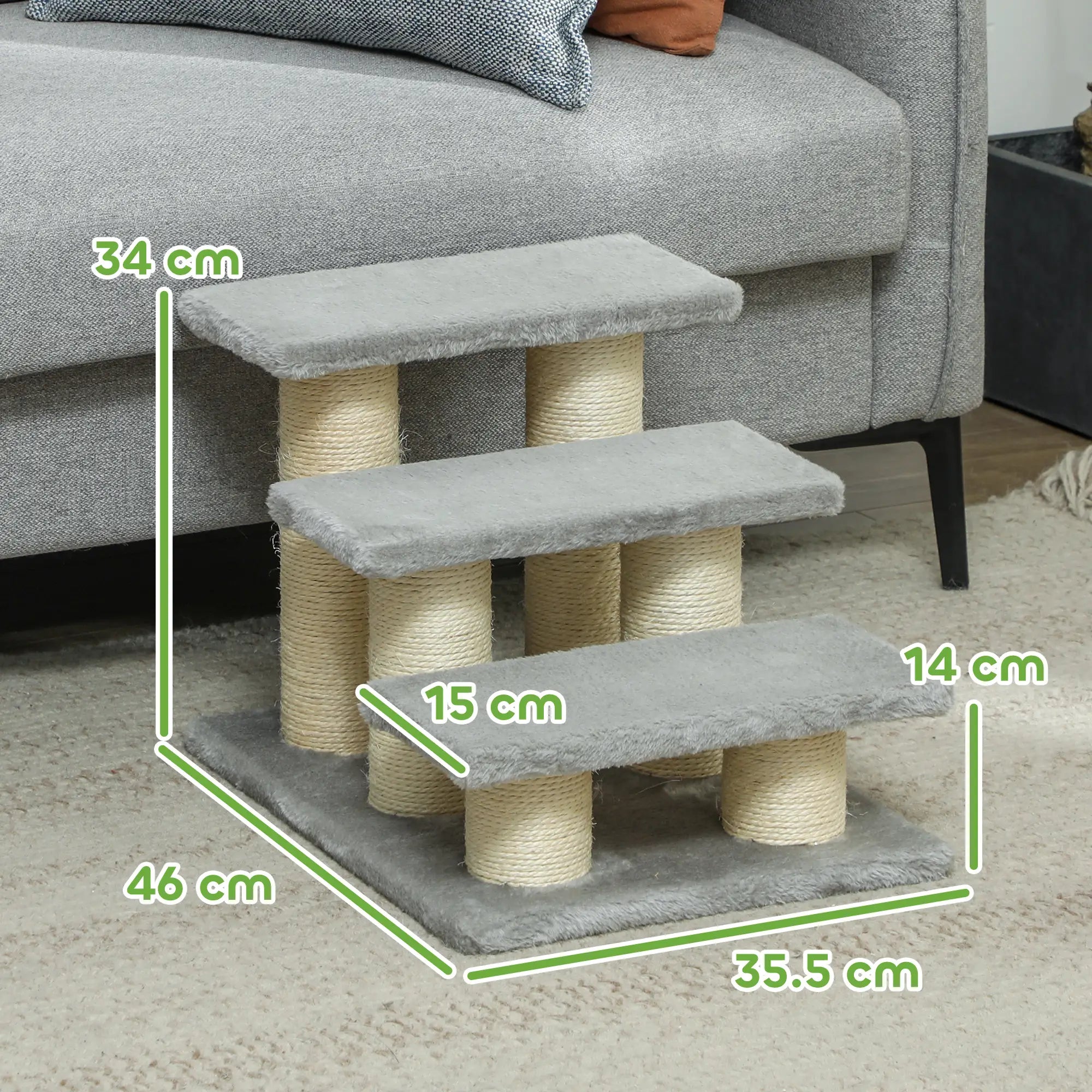 Pet Stairs 3-step Pet Ladder Cat dog Stairs Climb Ladder Cat Tree, Grey