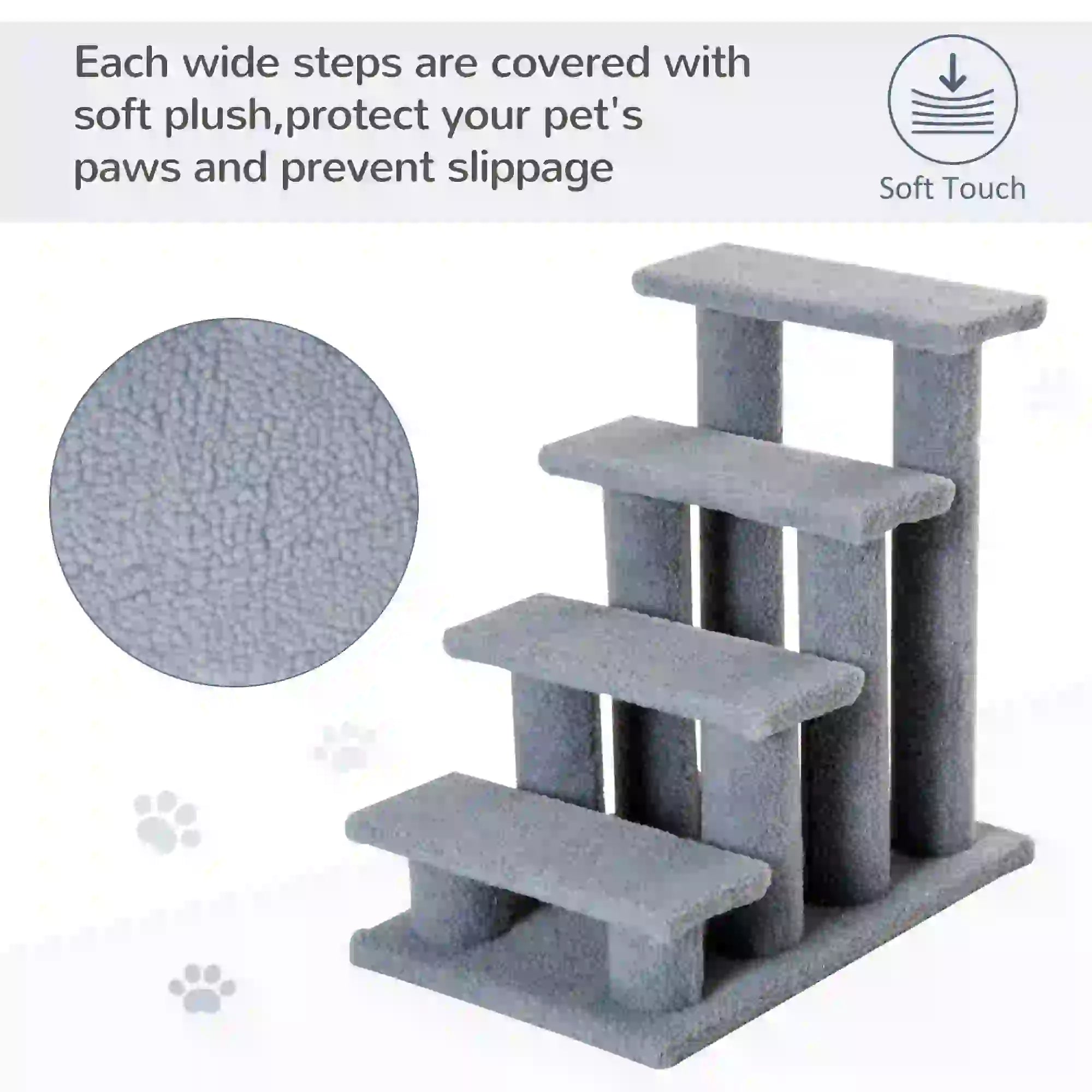 Dog Steps for Bed 4 Step Pet Stairs for Sofa Dog Cat Climb Ladder 63x43x60 cm Grey