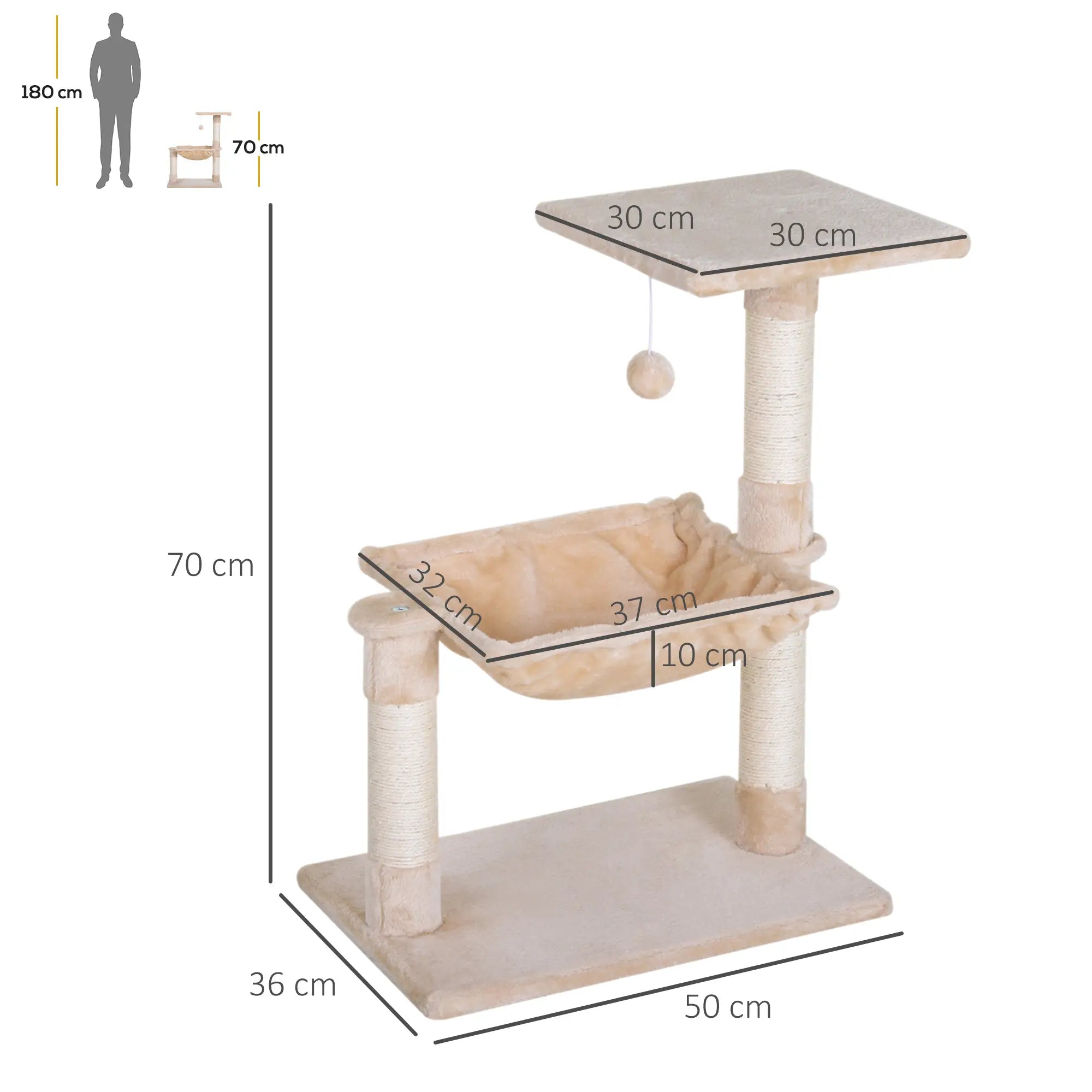 Scratch Post with Bed Cat Tree for Indoor Cats Sisal Scratching Posts Hammock Kitty Activity Centre Beige