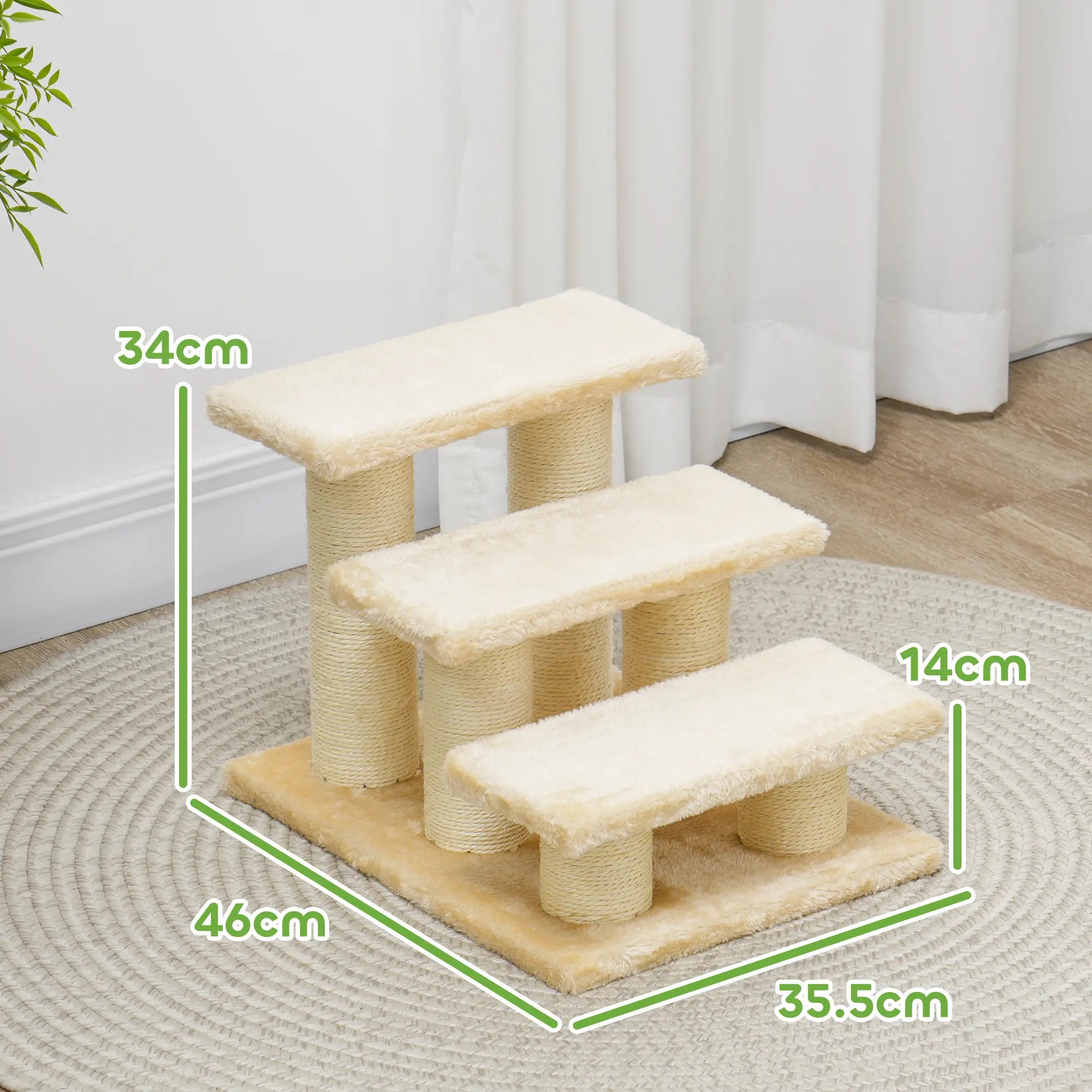 Pet Stairs 3-step Pet Ladder Cat dog Stairs Climb Ladder Cat Tree, Beige